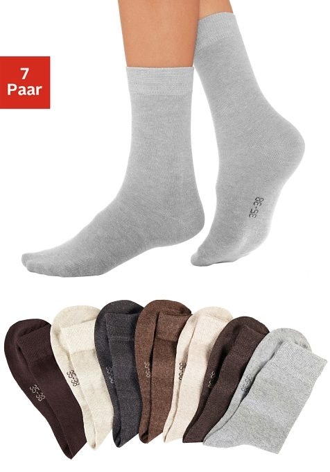 LAVANA Damen Basicsocken, Gr. 35, braun, Baumwolle, Elasthan, Polyamid, melange, Socken, mit druckfreiem Bündchen