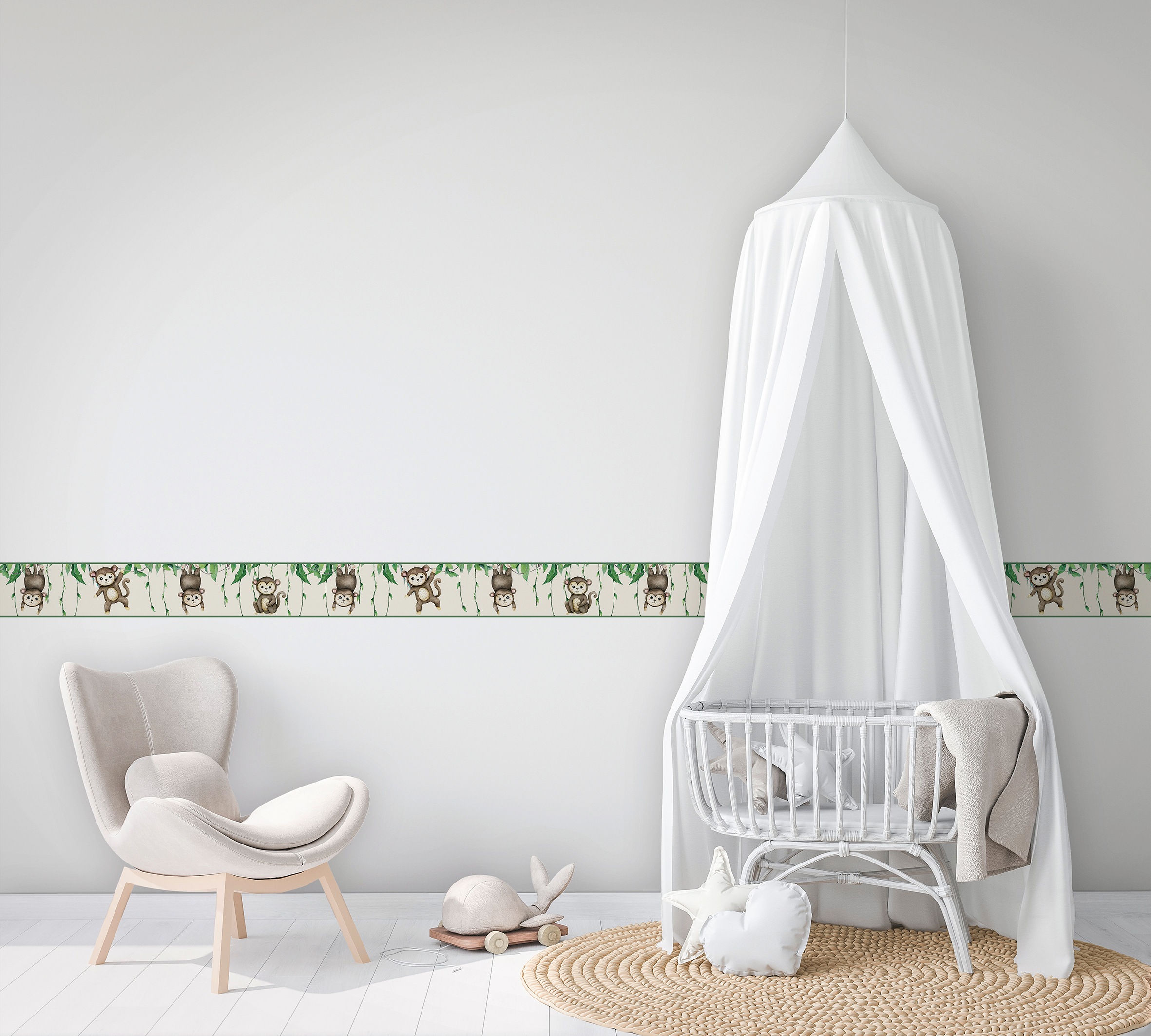 Marburg Kindertapete, matt, Dschungeloptik, Affen, Tapete für Wohnzimmer Schlafzimmer Küche