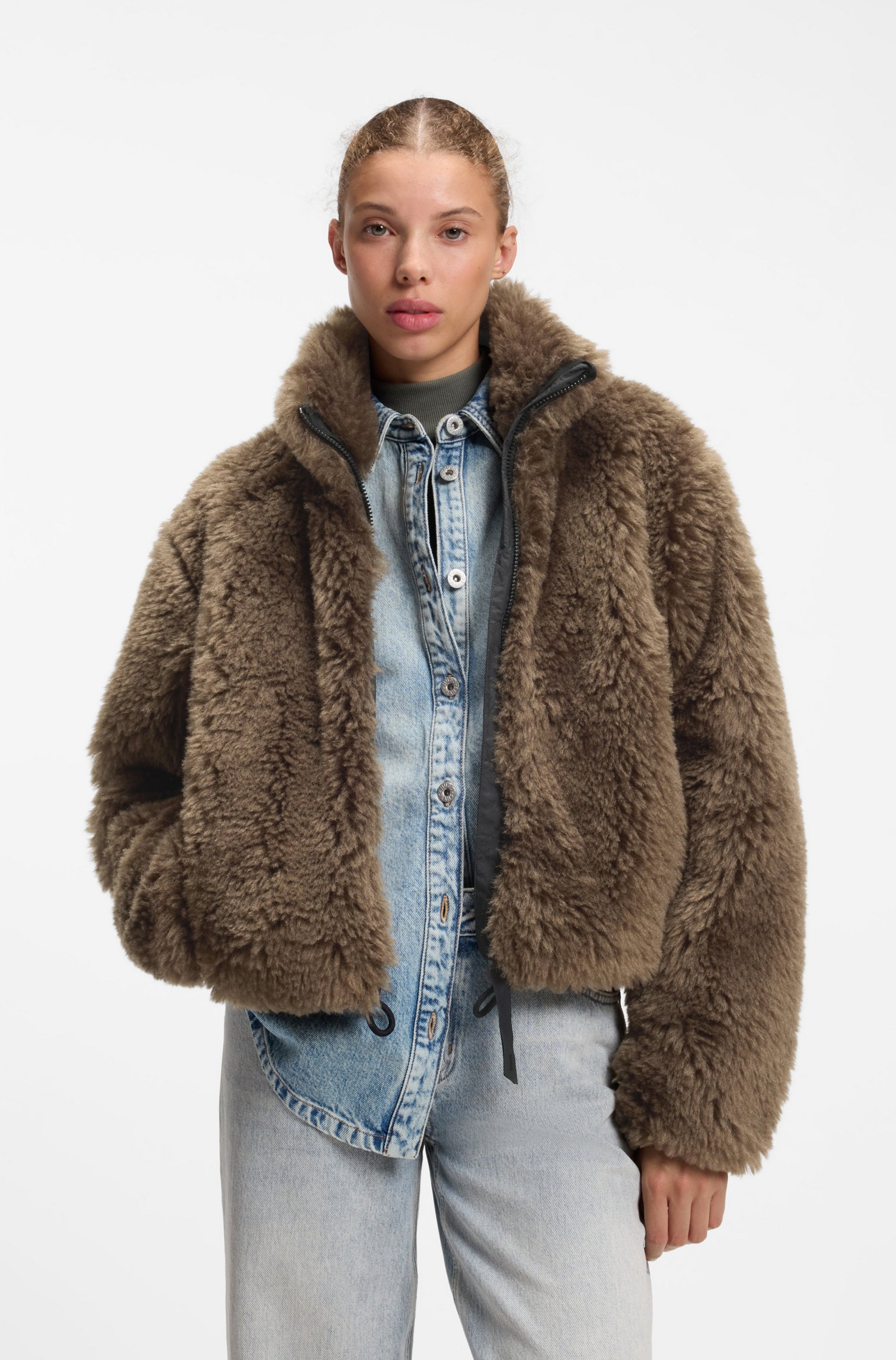 HUGO Fellimitatjacke "Felver" mit verstellbarem Saum