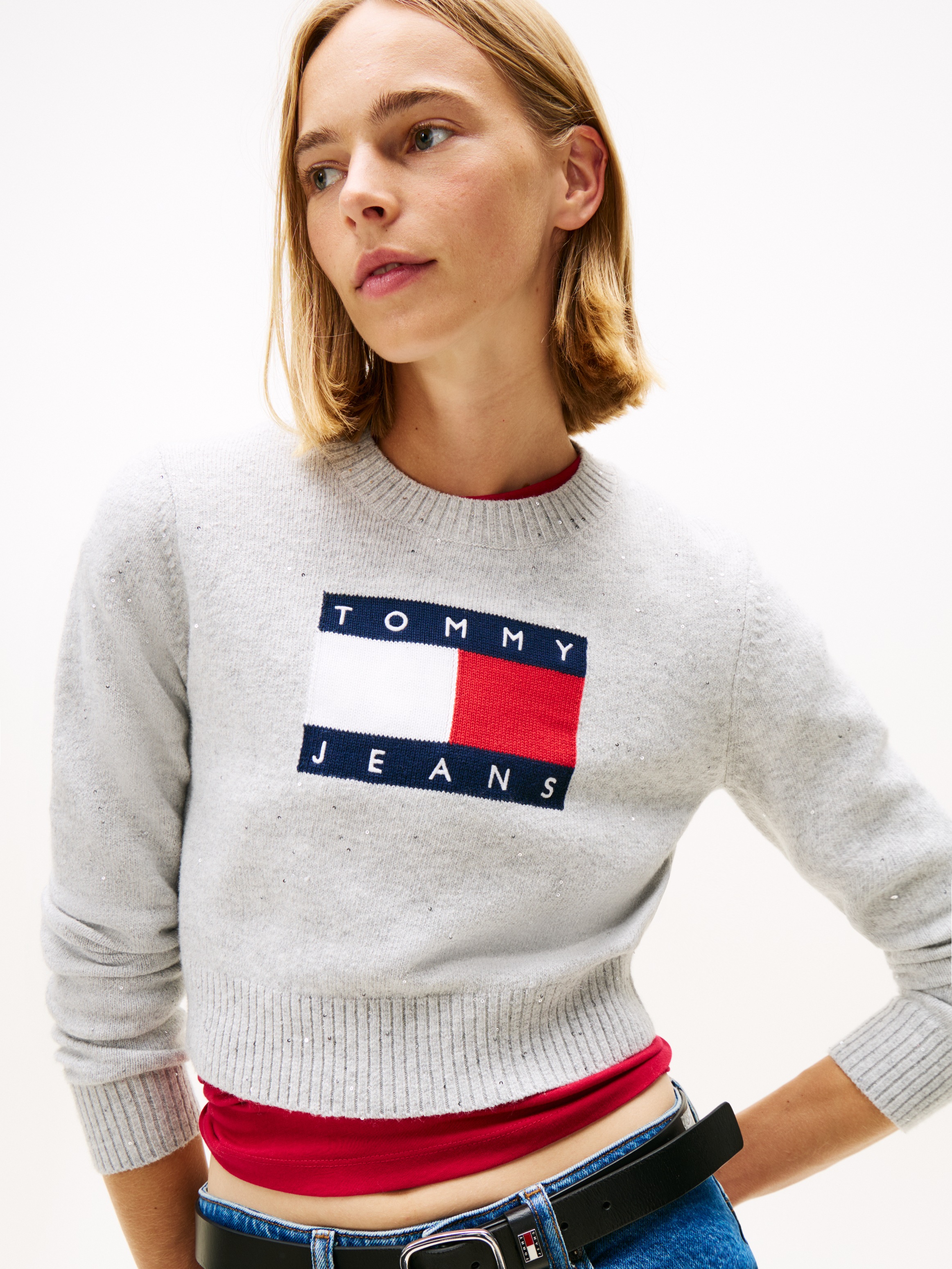 Tommy Jeans Strickpullover "TJW SPARKLE FLAG SWEATER EXT" günstig online kaufen