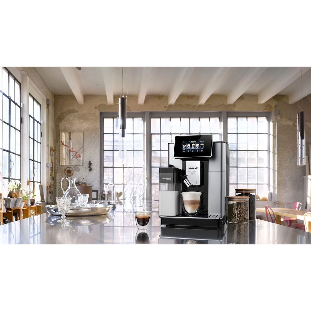 De'Longhi Kaffeevollautomat »PrimaDonna Soul ECAM 610.75.MB mit Kaffeekannenfunktion, silber«, inkl. Kaffeekanne im Wert von UVP € 29,99 und + Gläser-Set im Wert von 46,90 UVP