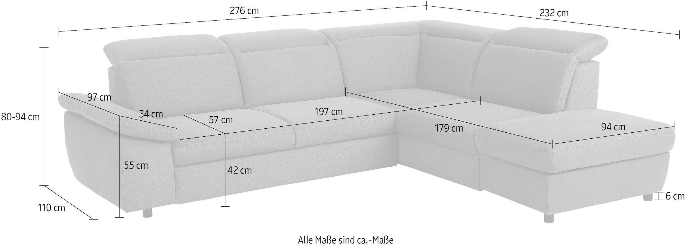 Home affaire Ecksofa »Mauritius L-Form« mit Ottomane, mit Kopfteil- und Armlehnverstellung