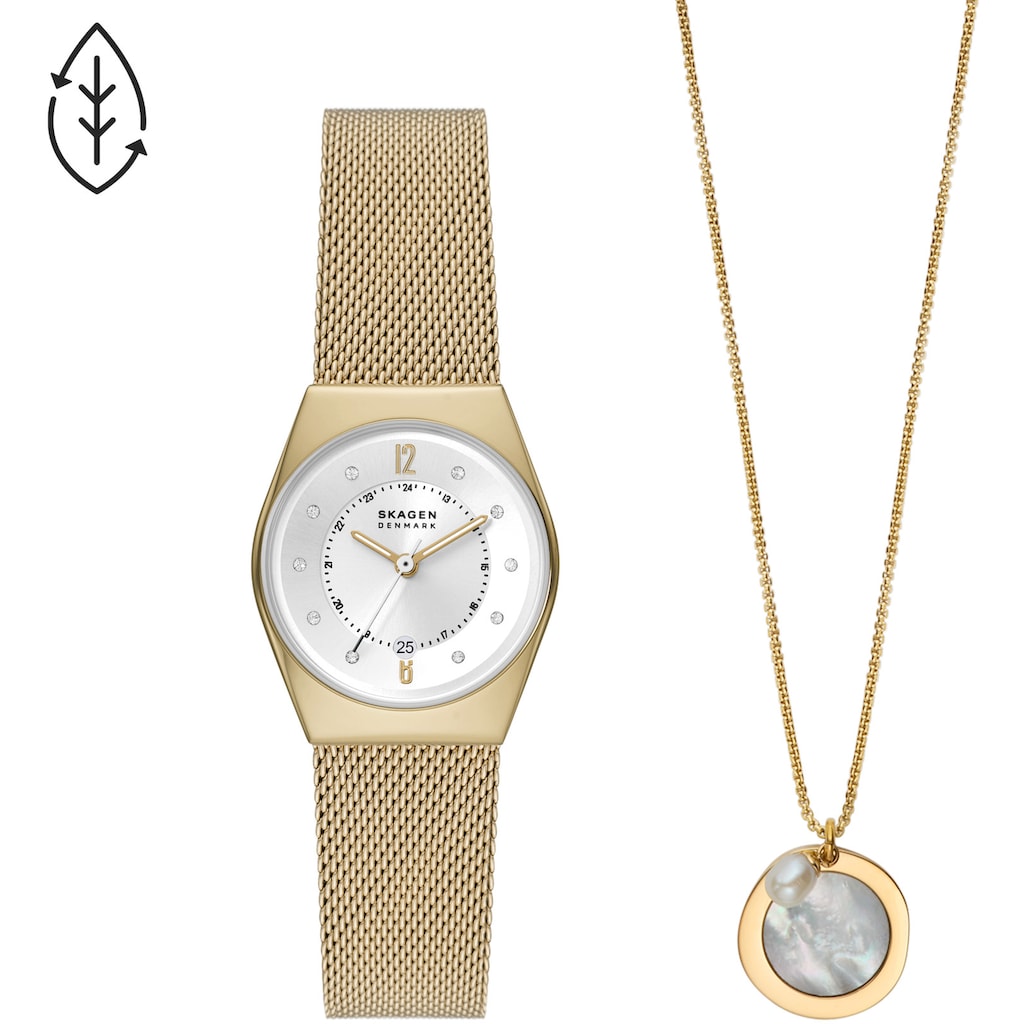 Skagen Quarzuhr »GRENEN LILLE BOX SET, SKW1152SET«, (Set, 2 tlg., mit Kette)