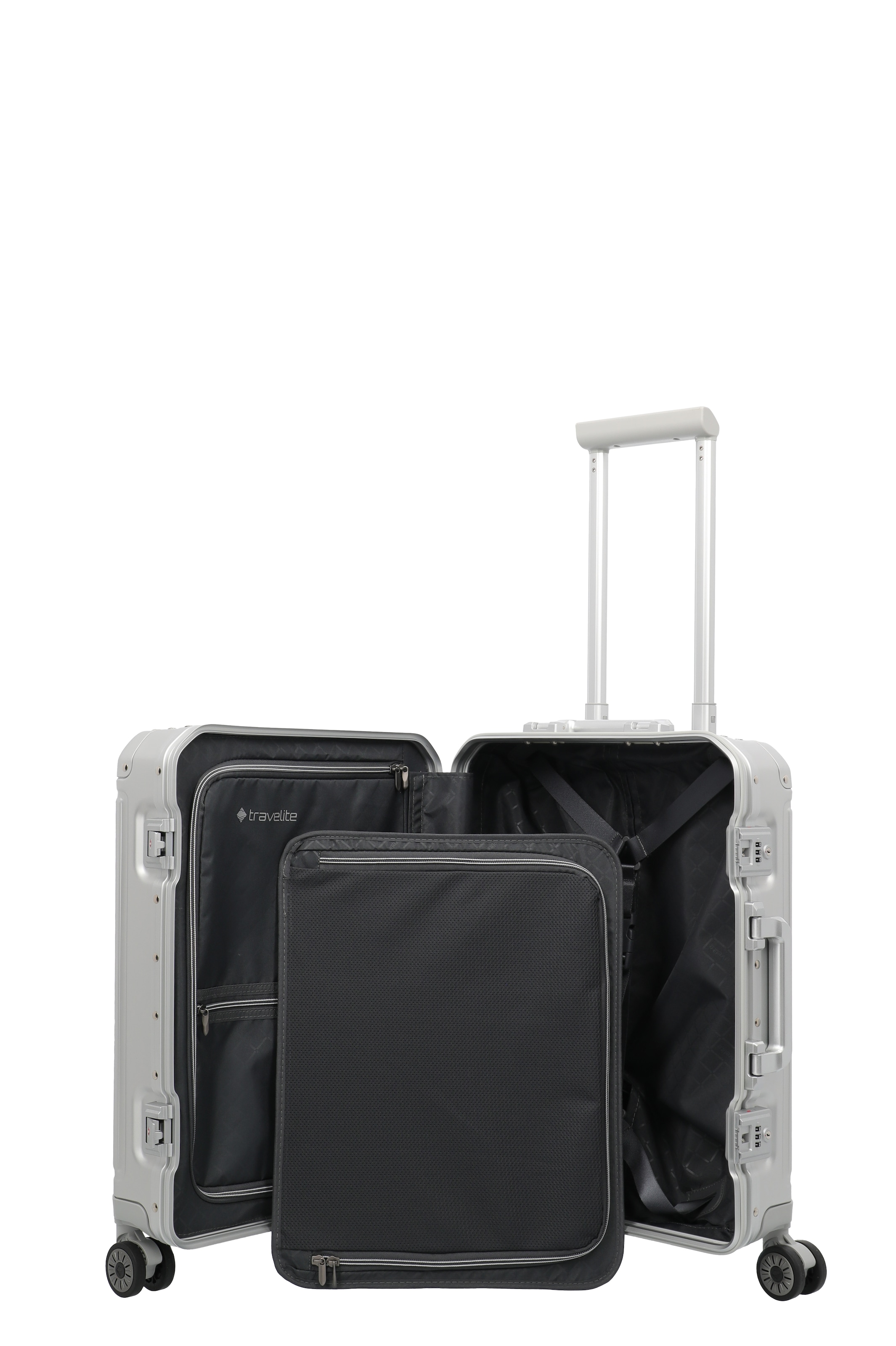 travelite Hartschalen-Trolley »NEXT Aluminium Rahmenkoffer« 39 l 4 Rollen variable Packplatte, Packwand und durchdachte Innenaufteilung