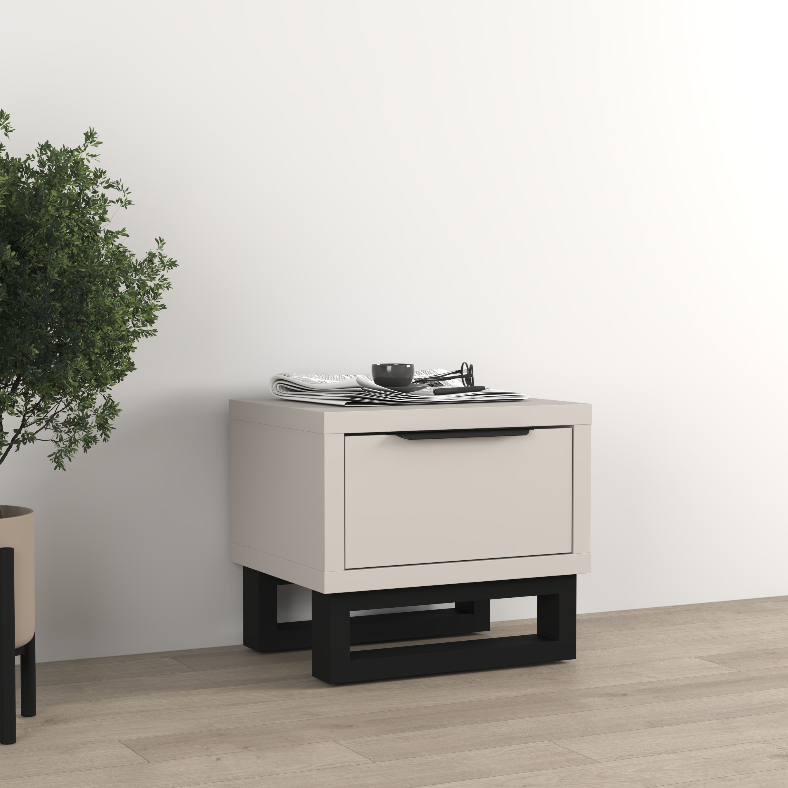 Home affaire Nachtkommode "Bronne,Breite 55 cm, Nachttisch mit 1 Schublade" Moderner Nachtschrank mit Kufen in Metalloptik, Metallgriff
