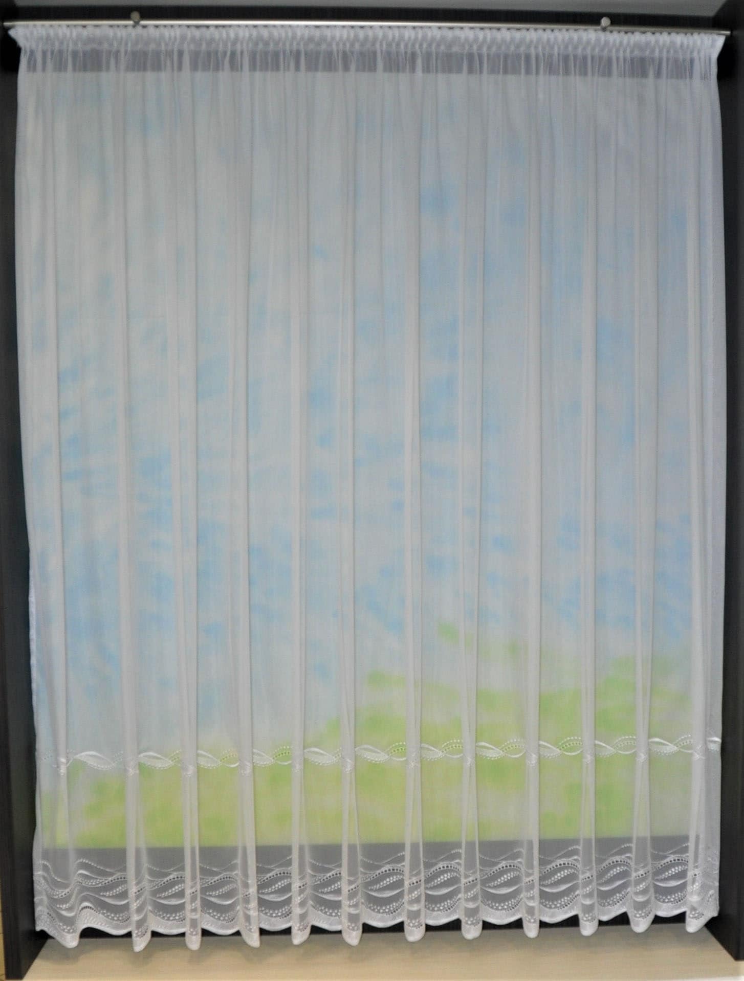 Gardine, B:600cm H:250cm, weiß, STICKEREIEN PLAUEN, Sablé, Polyester, Gardinen, "Düne"