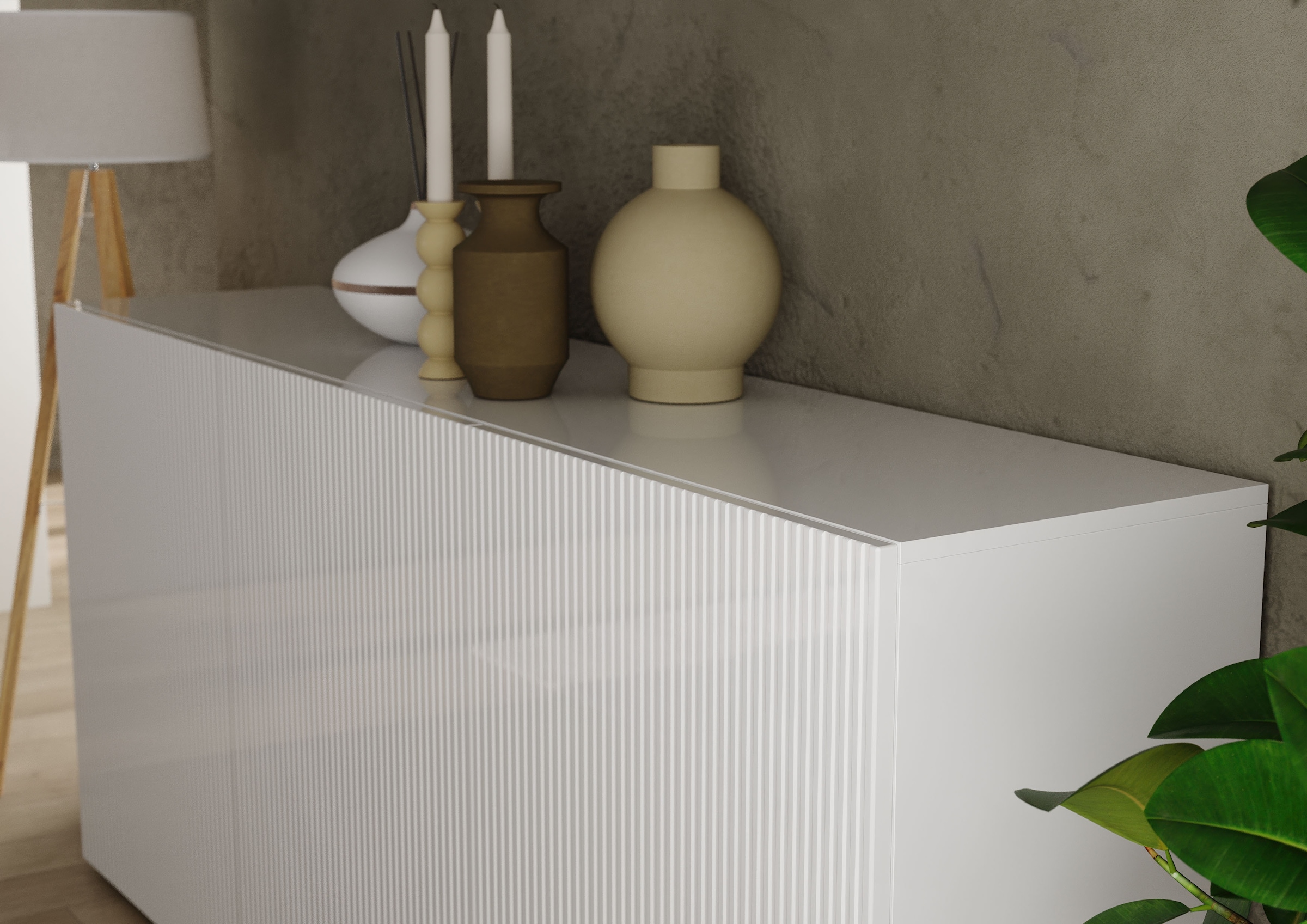 INOSIGN Sideboard »Rio Breite 181 cm, Kommode mit 3 Türen, Anrichte,«, geriffelte Front, modern u. elegant, viel Stauraum
