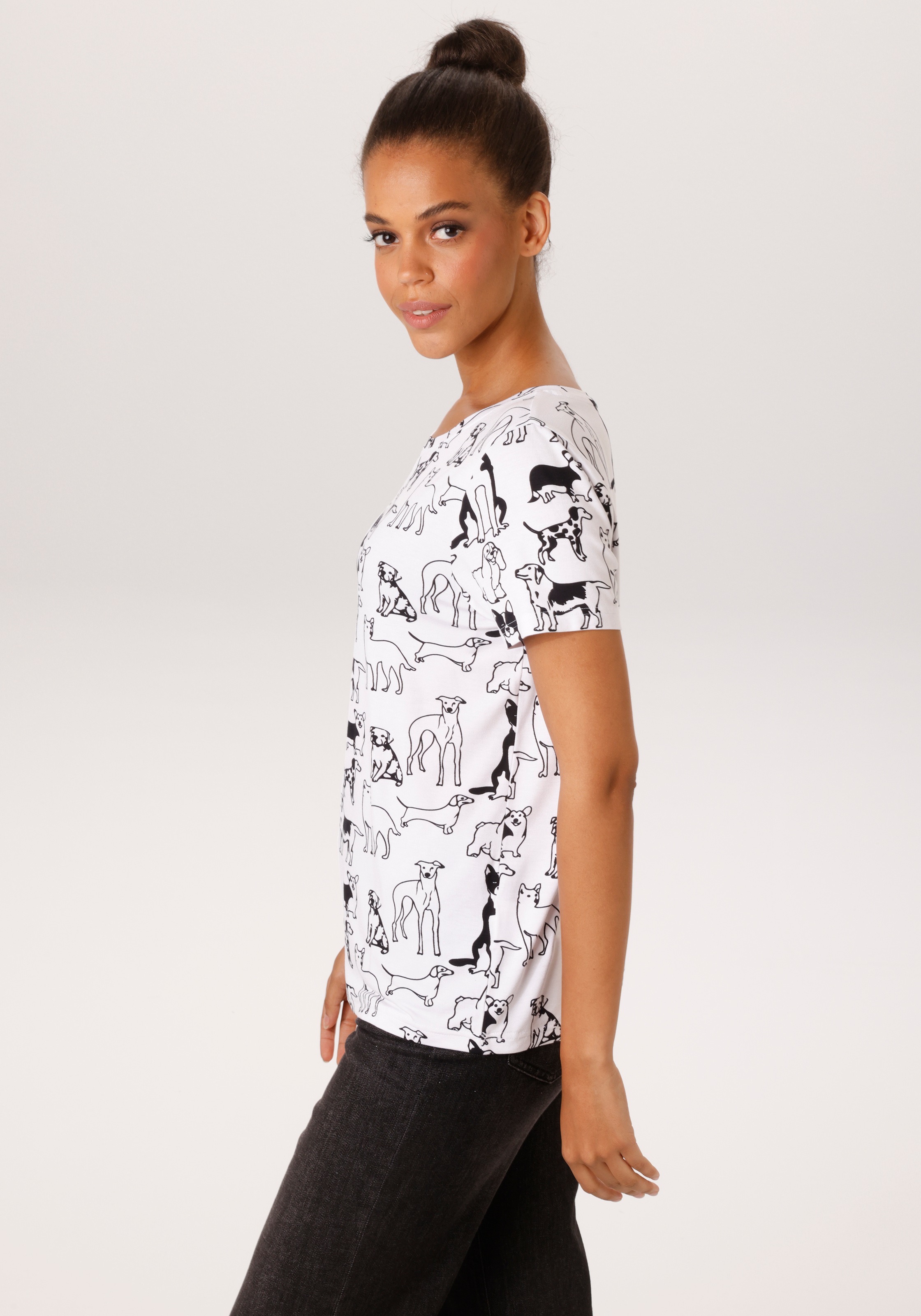 Aniston CASUAL T-Shirt allover mit niedlichen Hunden bedruckt - NEUE KOLLEK günstig online kaufen