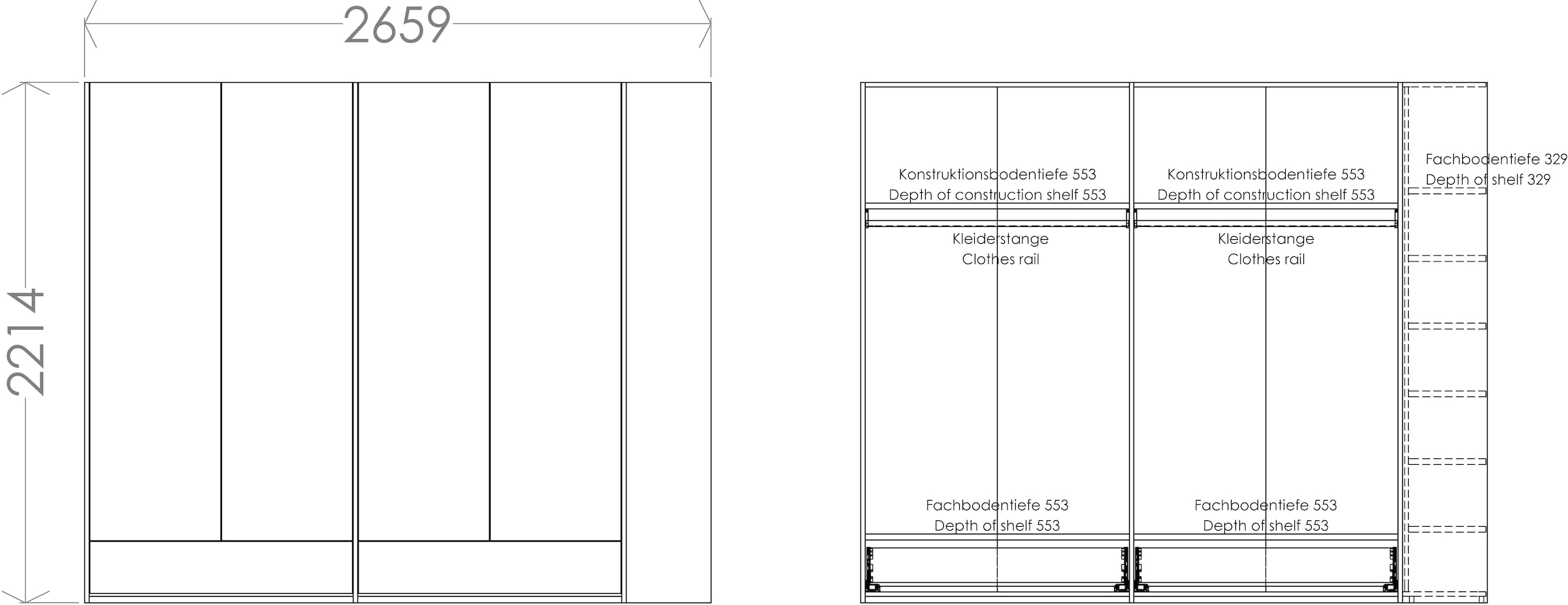 Müller SMALL LIVING Kleiderschrank »Modular Plus Variante 4«, 2 Schubladen, Anbauregal wahlweise links oder rechts montierbar