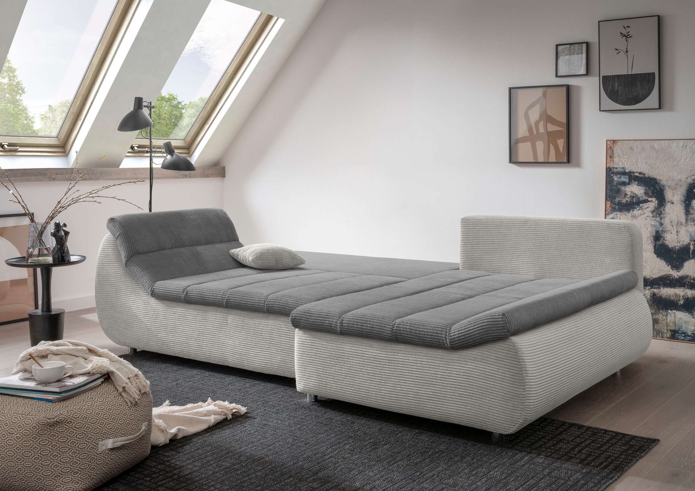 INOSIGN Ecksofa »Imola elegant und bequem, aktuelle Steppung im Sitz, L-Form«, wahlweise mit Bettfunktion