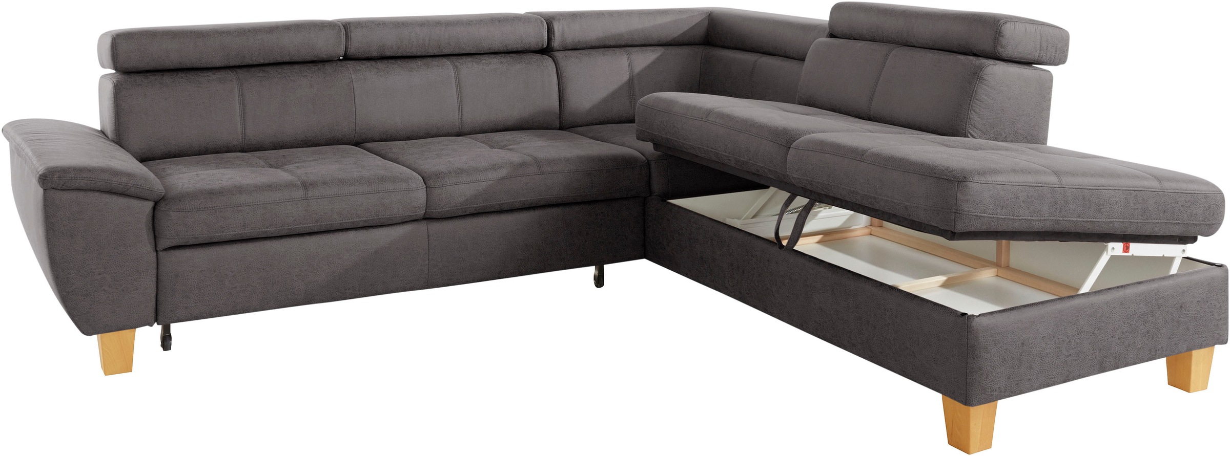 exxpo - sofa fashion Ecksofa »Enya, aufwendige Detailverarbeitung, hoher Sitzkomfort, bequem, L-Form«, mit Kopfteilverstellung, wahlweise Bettfunktion u. Bettkasten