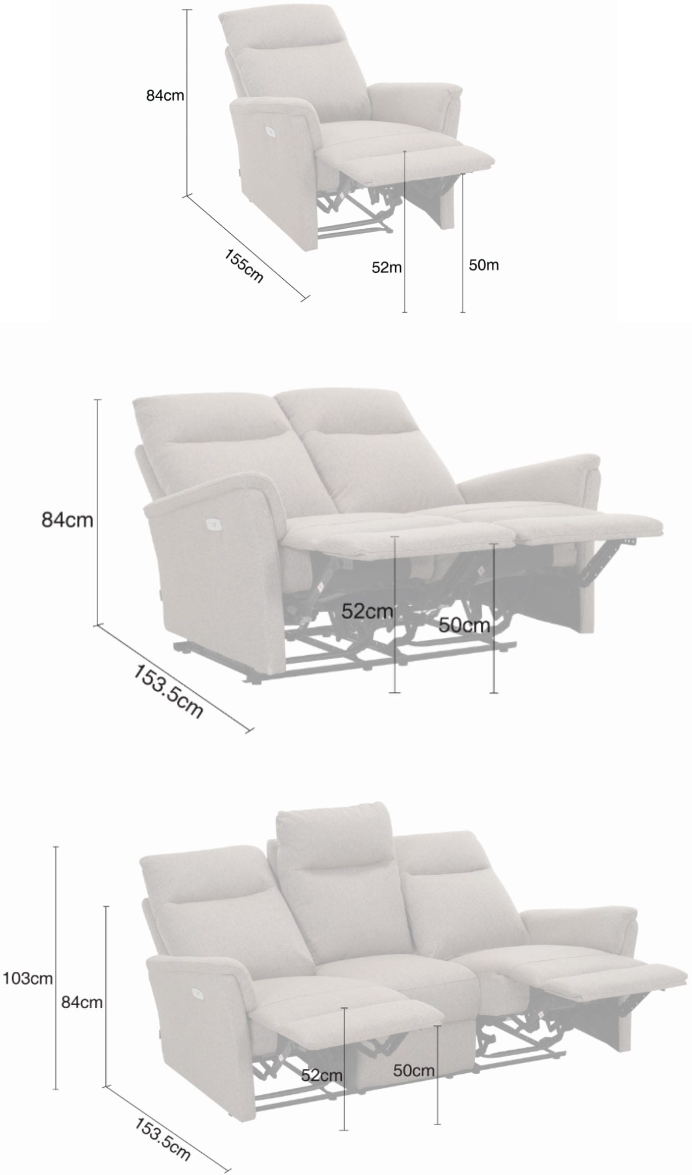 Home affaire Polstergarnitur »FINNARA, 3+2+1, elelektrische Relaxfunktion, USB A/C« Liegefunktion 105°-135°, Federkern,
