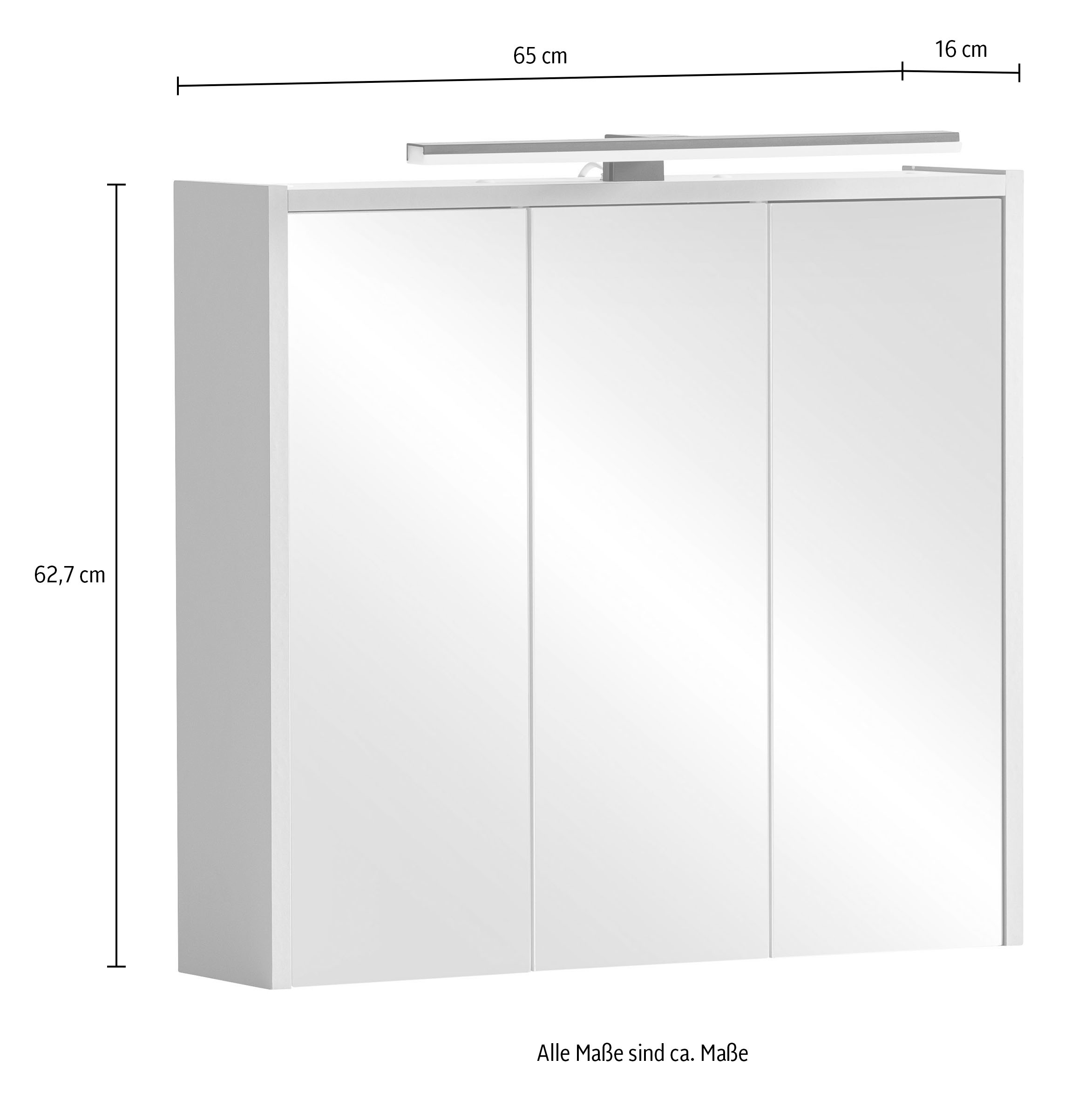 Schildmeyer Spiegelschrank »Palermo, Breite 65 cm«, Mit LED-Leuchte und Steckdose, Metallbeschläge, Glaseinlegeböden