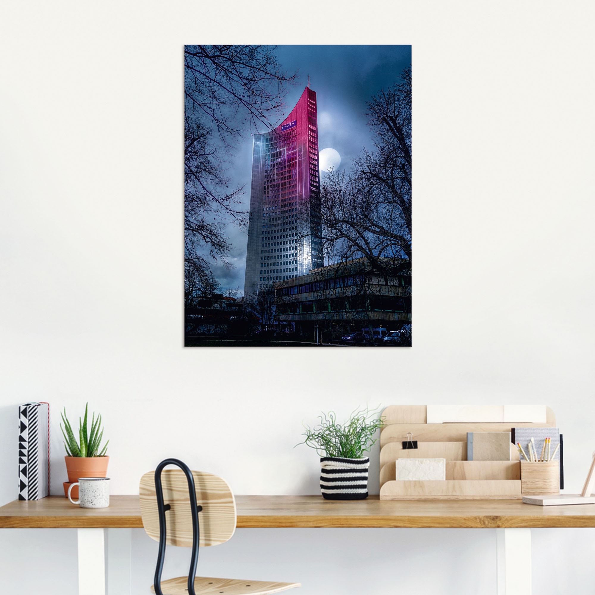 Artland Wandbild »FutureCity Hochhaus bei Vollmond Leipzig«, Gebäude, (1 St.), als Alubild, Leinwandbild, Wandaufkleber oder Poster in versch. Größen