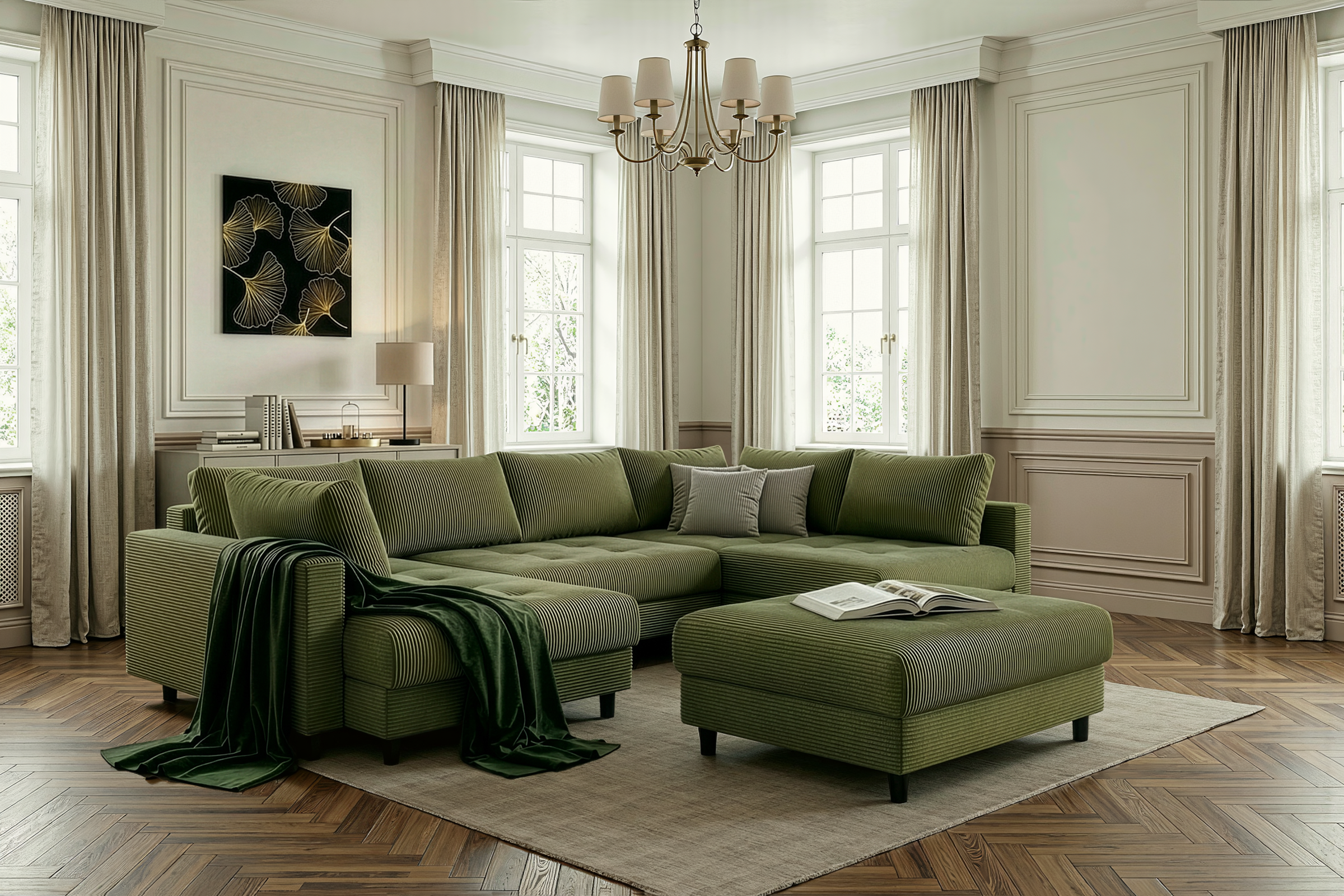 COLLECTION AB Wohnlandschaft »Toni U-Form, B: 298 cm« mit Hocker & 3 Zierkissen, Federkern