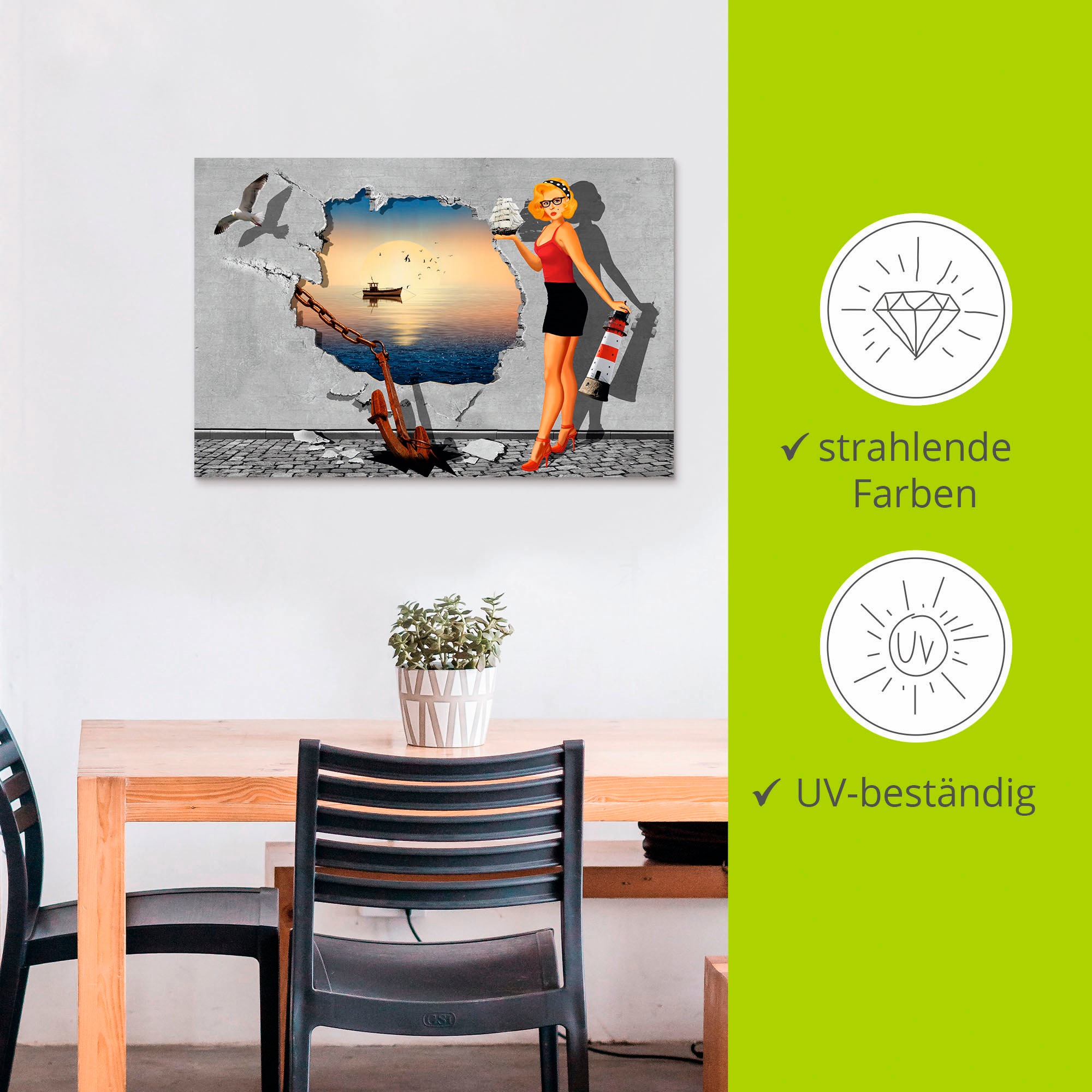 Artland Alu-Dibond-Druck »Die Liebe zum Maritimen«, Frau, (1 St.), für Innen- und Außenbereich geeignet, Outdoorbild