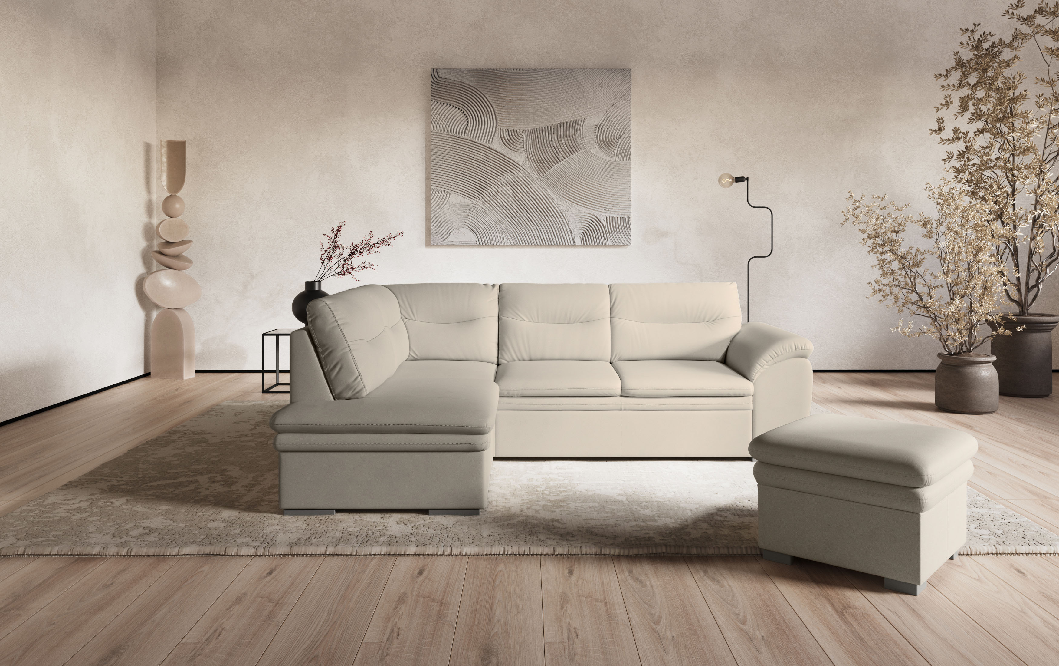 COTTA Ecksofa "Leandra L-Form" wahlweise mit Schlaffunktion & Bettkasten