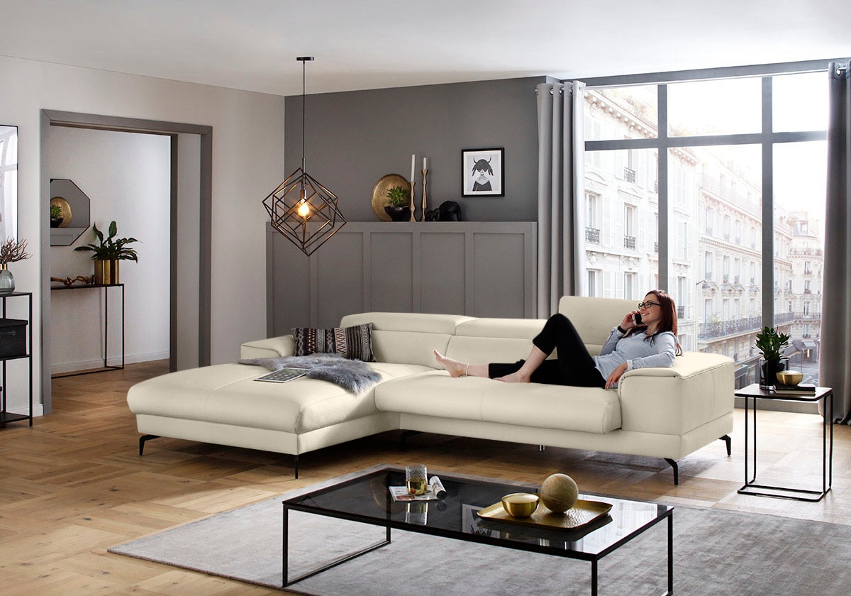 W.SCHILLIG Ecksofa »piedroo, Designsofa mit tollem Sitzkomfort, L-Form«, Kopfteilverstellung, wahlweise mit Sitztiefenverstellung, Breite 303cm