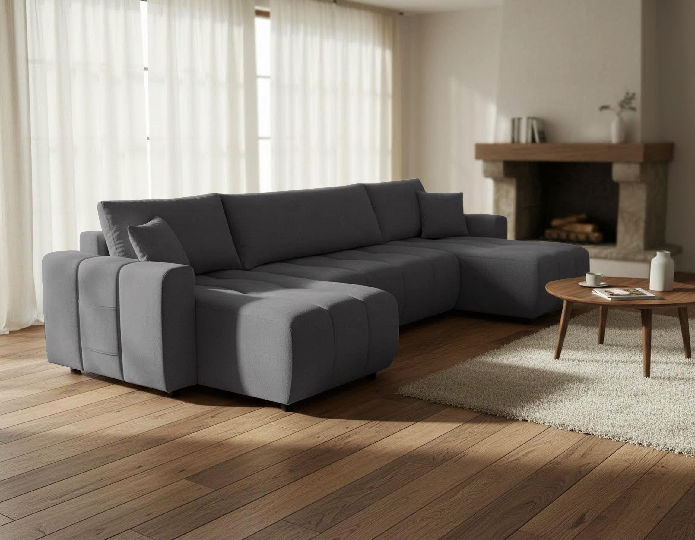 OTTO home Wohnlandschaft »YLVAA U-Form, 311 cm - Schlafsofa« Schlaffunktion (132/269), Boxspring, Bettkasten, Feinstruktur-Bezug