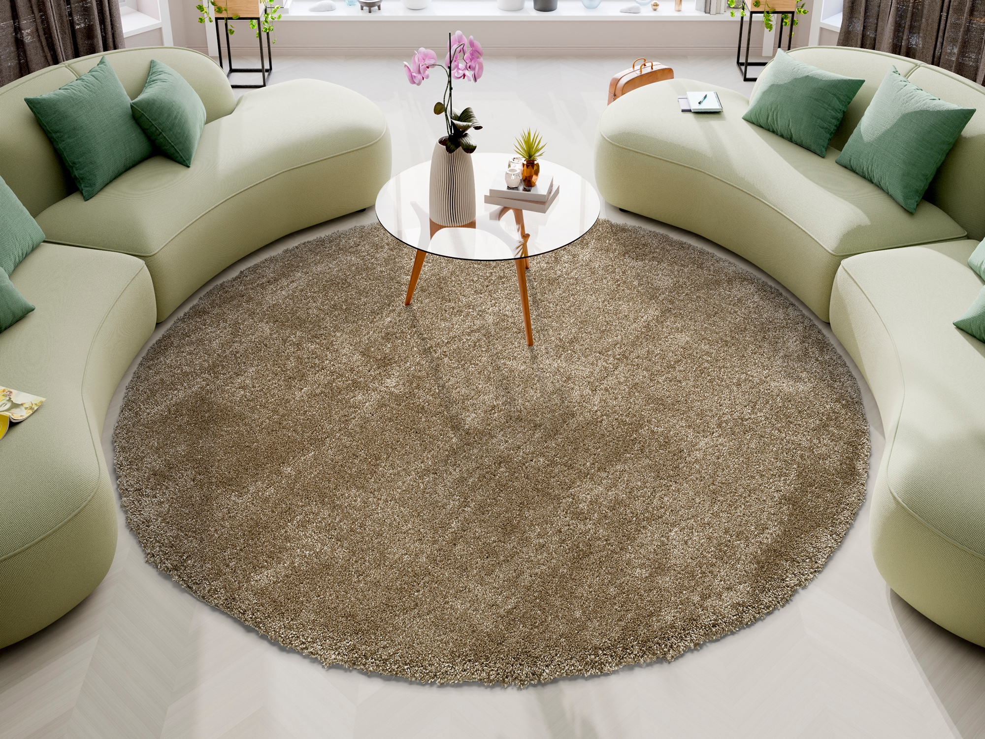 OCI DIE TEPPICHMARKE "MONTIS" rund 45 mm Höhe uni, Langflor, Shaggy, auch in rund, quadratisch und Läufer erhältlich