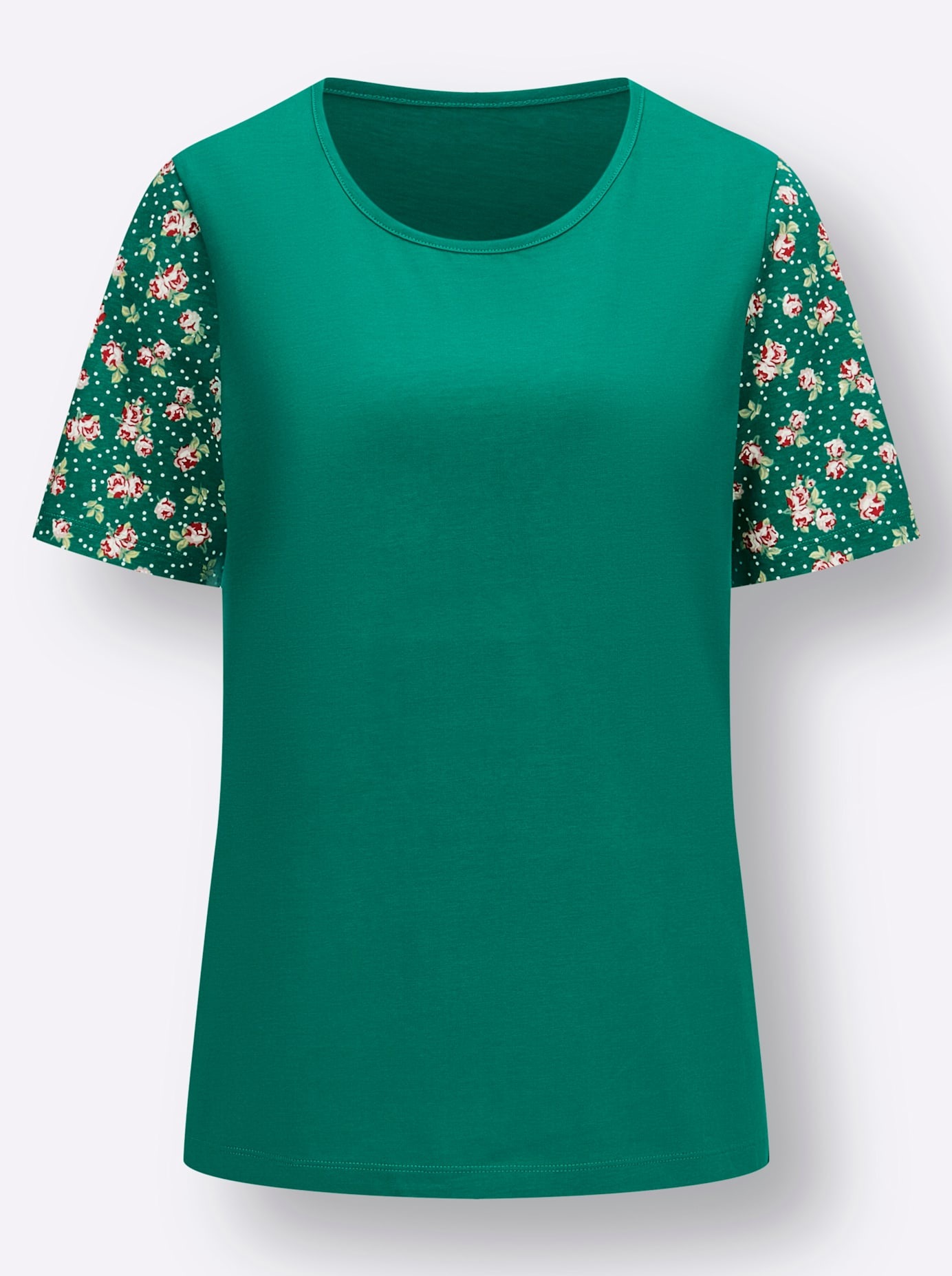 Rundhalsshirt CLASSIC BASICS "V-Shirt", Damen, Gr. 40, grün, 100% Baumwolle, geblümt, gemustert, mehrfarbig, Rundhals, Shirts Rundhalsshirt 2
