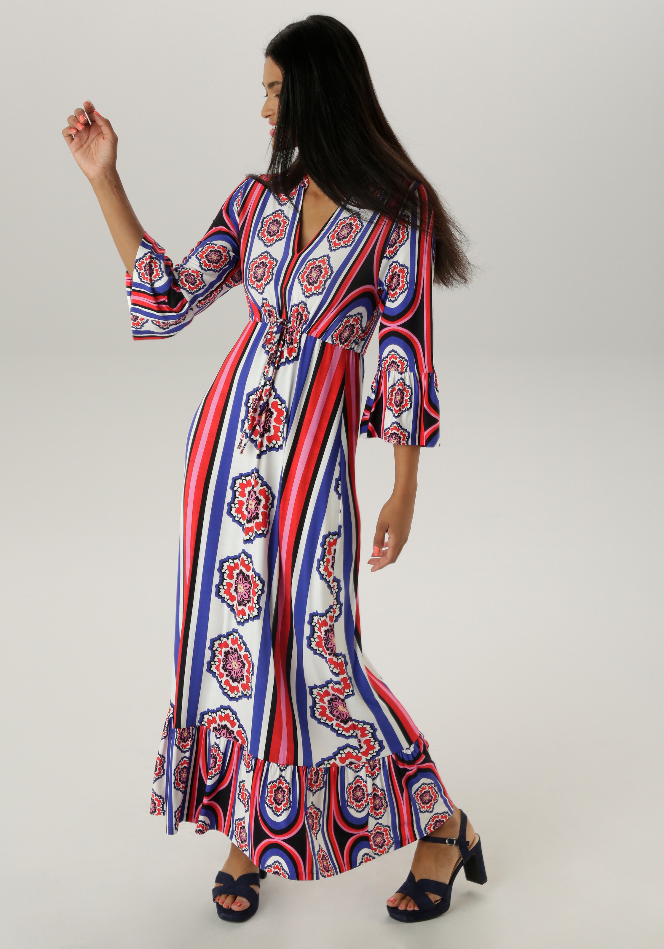 Aniston SELECTED Maxikleid, mit Volant an den 3/4-langen Ärmeln und am Saum - NEUE KOLLEKTION