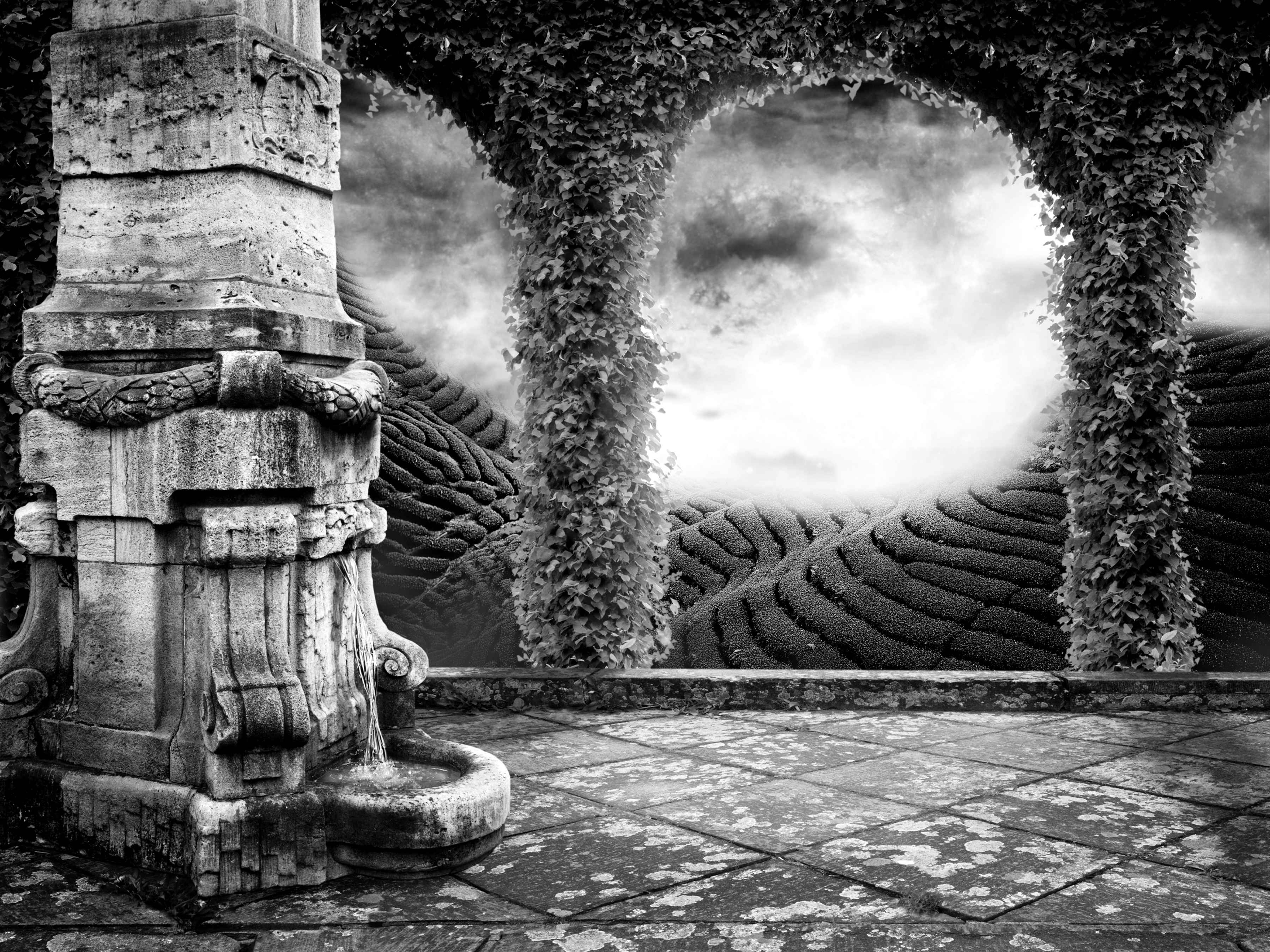 Papermoon Fototapete "Tempel Schwarz & Weiß"
