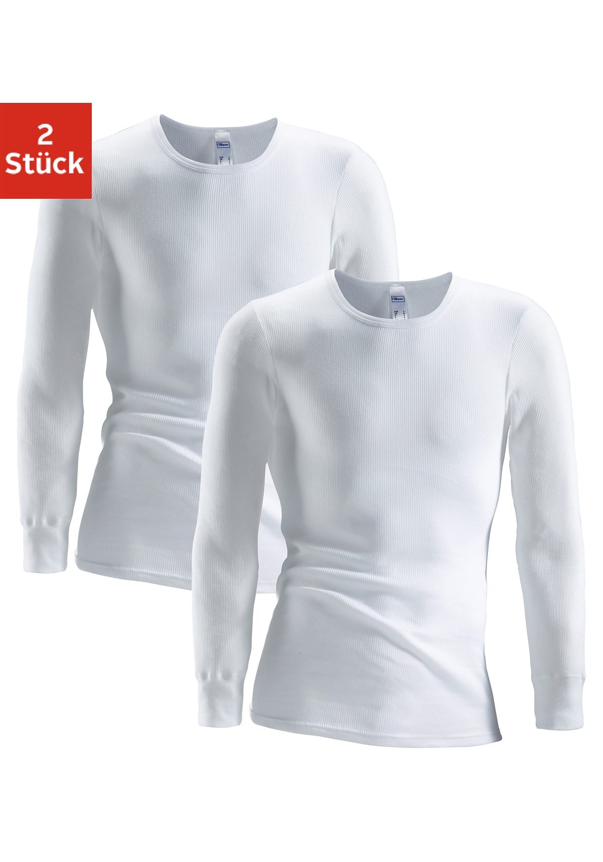 Clipper Unterhemd 2 Stk. schlichtes Basic, Unterziehshirt - in Doppelripp, Langarmshirt