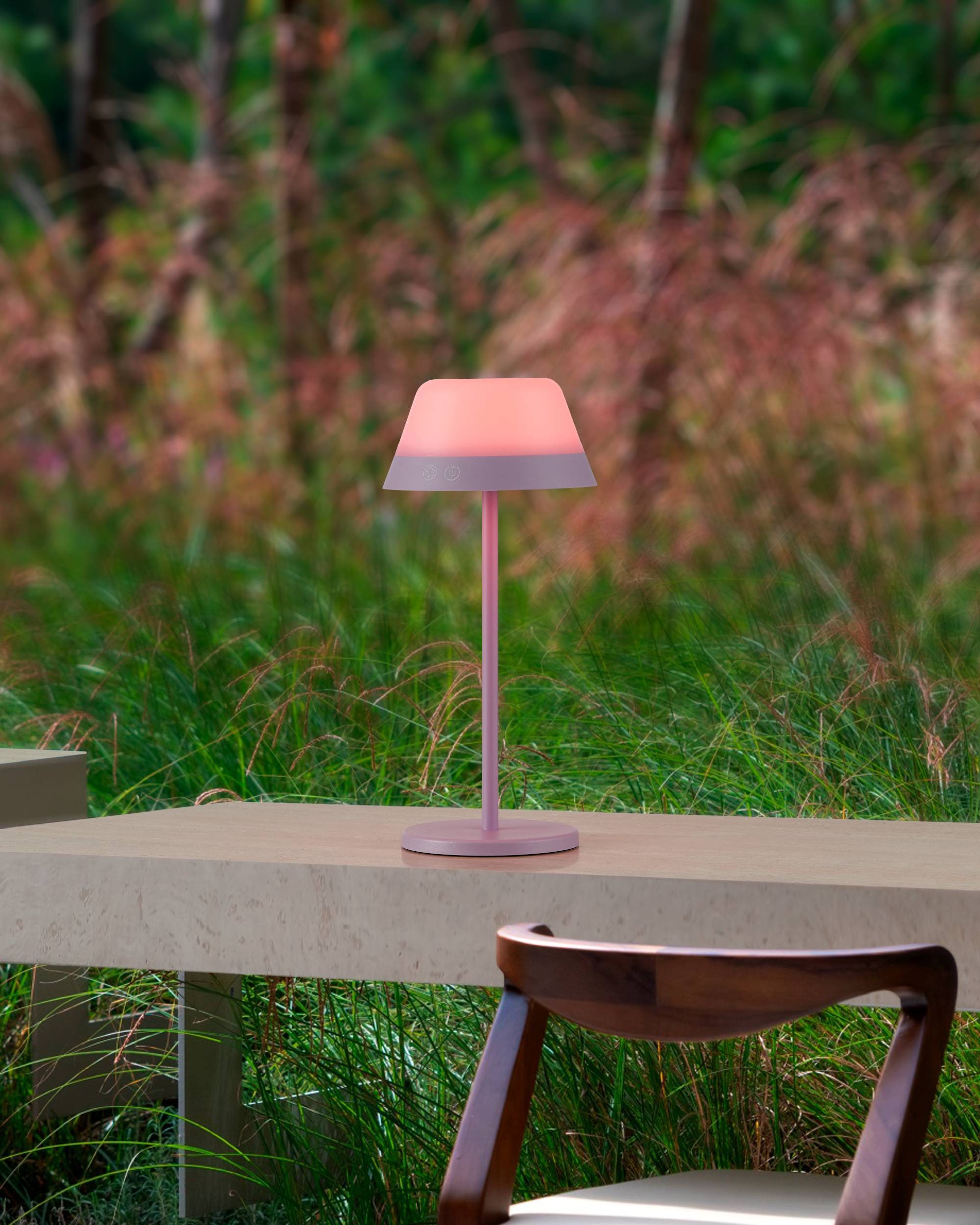 EGLO Tischleuchte »Meggiano Tischlampe, kabellos, aufhängbarer Lampenschirm, IP54, Lampe« LED-Modul 1 Stk. RGB | Warmweiß Tischleuchte - H32 x Ø15 cm - lila - 1X1,5W;1X0,8W inkl.