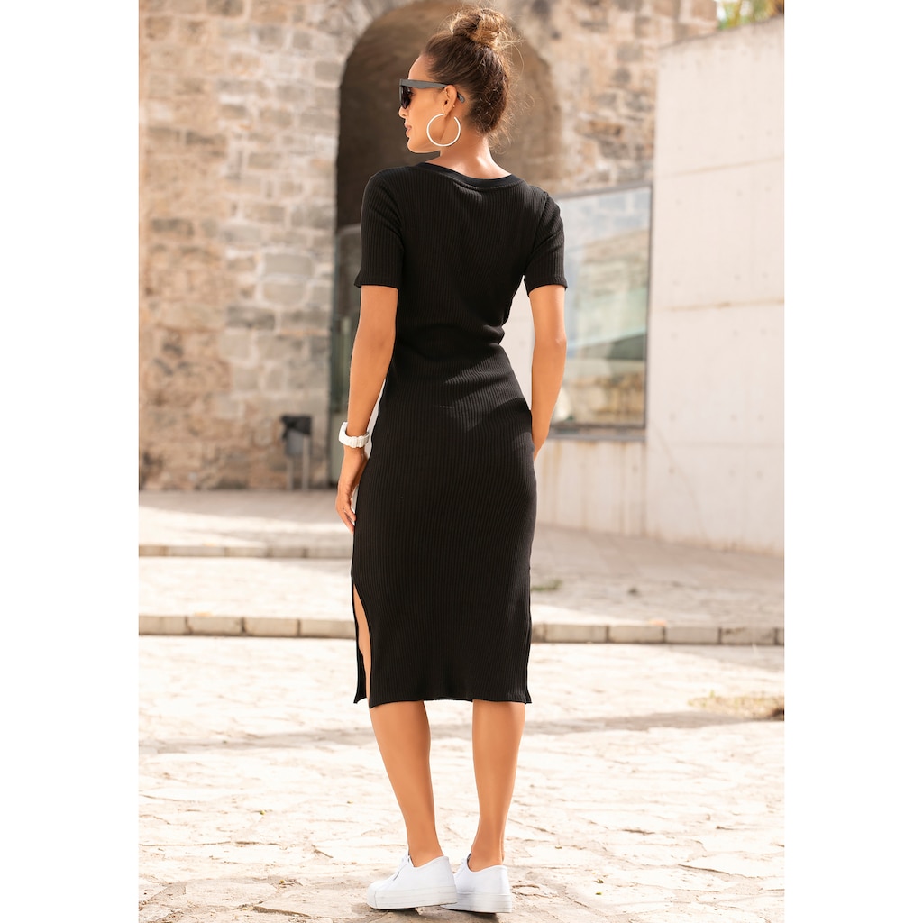 LASCANA Shirtkleid, mit gerippter Struktur und Schlitz, Sommerkleid aus Baumwolle, Basic