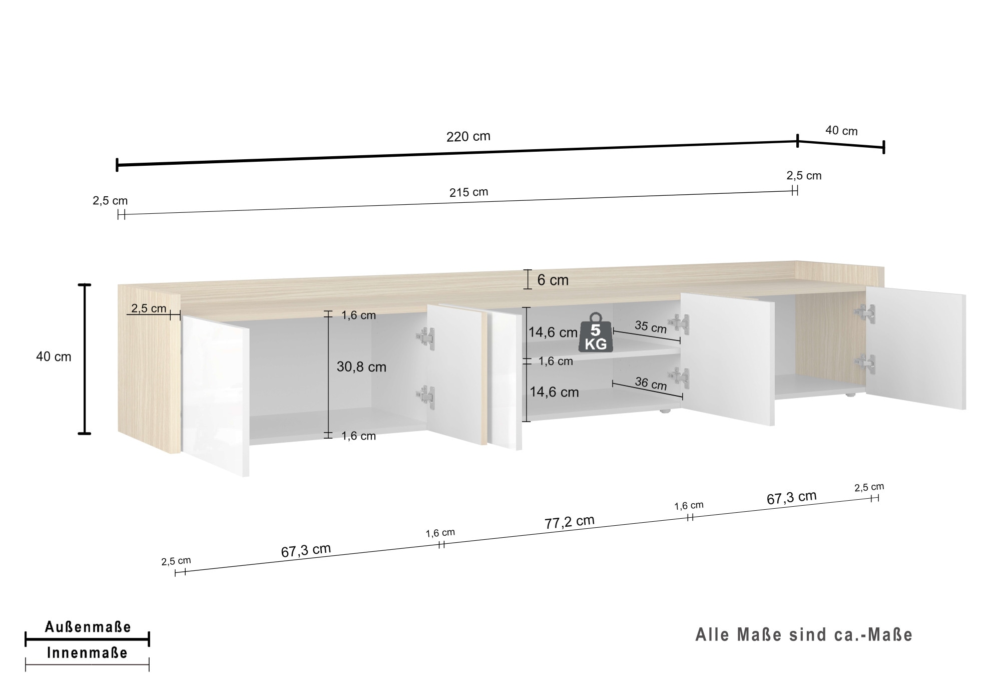 OTTO home Lowboard »Lowboard ALTEA,Lowboard,TV-Kommode,TV-Möbel,TV-Bank« 1 Stk. tlg. Mit 6 Drehtüren, 4 Innenfächer, B.220 cm