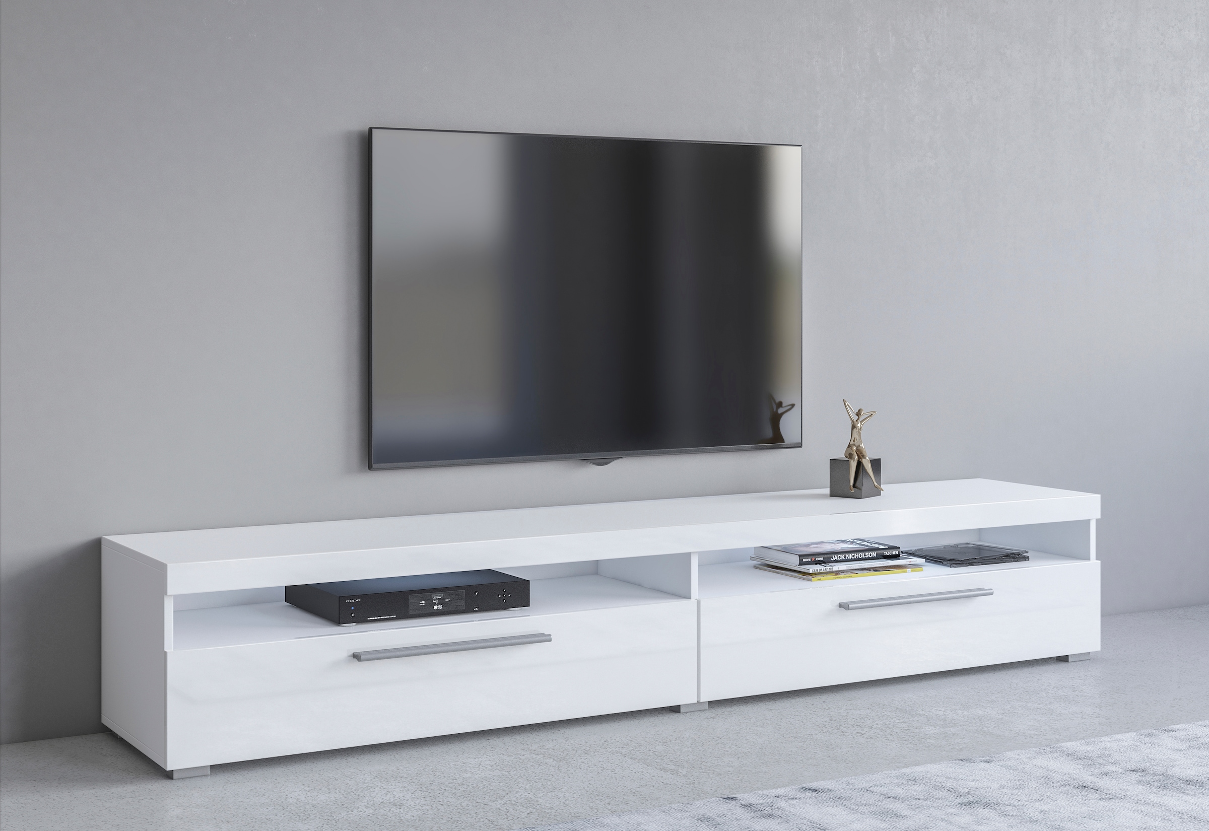 INOSIGN Lowboard »India,Breite 200 cm, stilvolle Fernsehschrank mit offenen Fächern«, TV-Board ohne Beleuchtung, TV-Kommode mit viel Stauraum