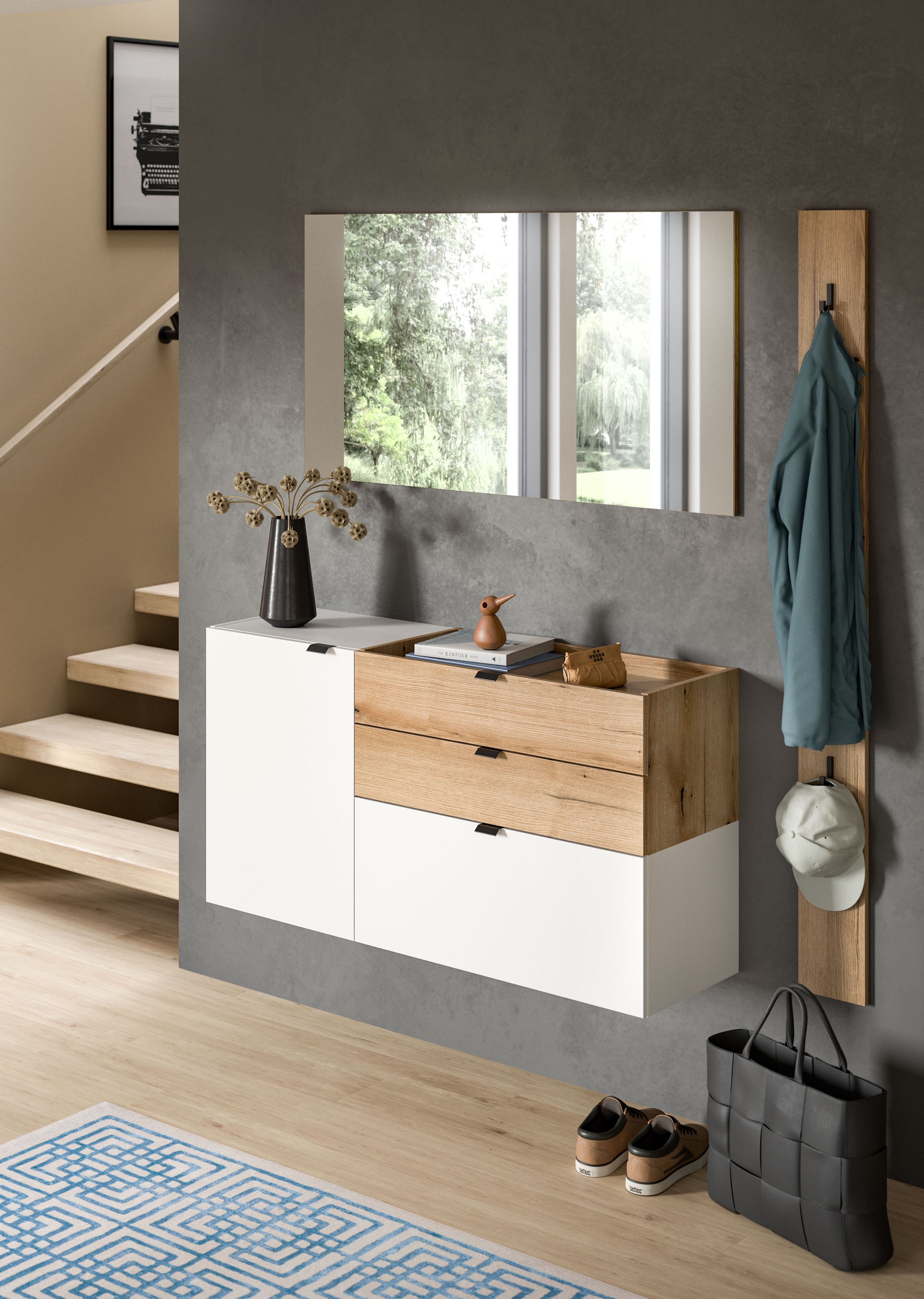 INOSIGN Garderoben-Set »Oran« Set, 3 Stk. tlg. Oran, Evoke Oak, Garderobenset, Spiegel, Schrank, Paneel mit Haken