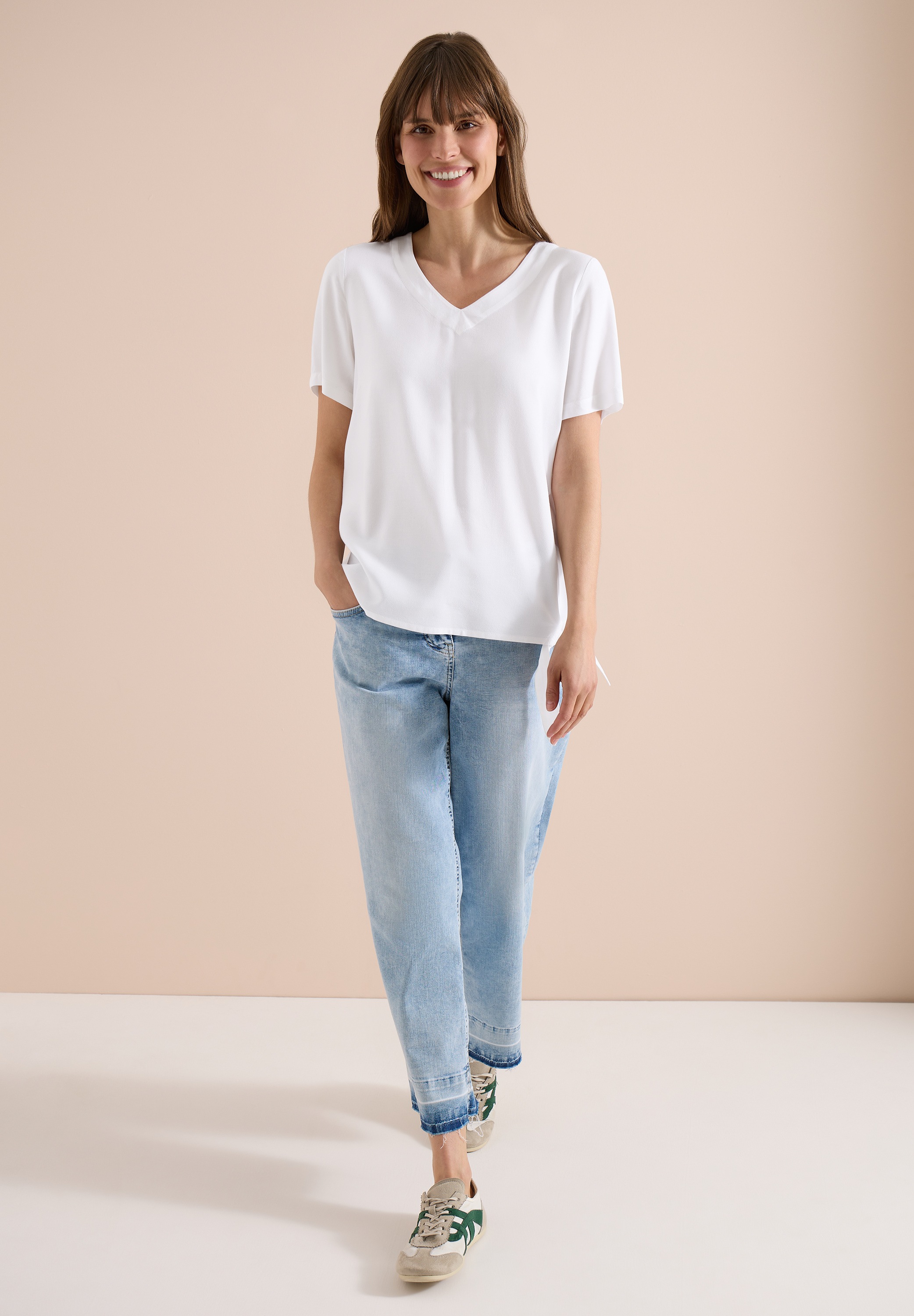 Cecil Kurzarmbluse mit Knotendetail am Saum