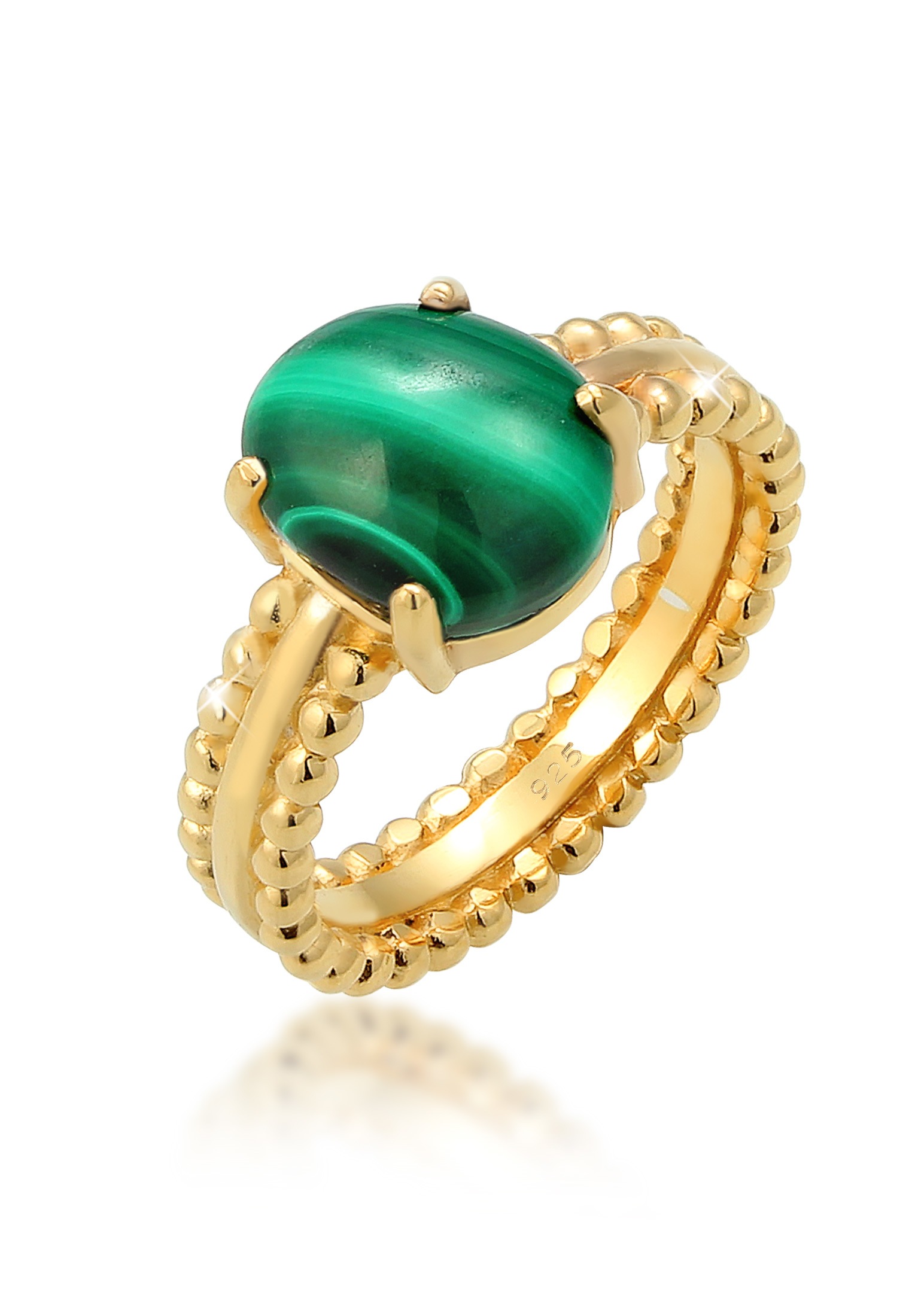 Fingerring ELLI PREMIUM "Malachit Grün 925 Sterling Silber vergoldet" Gr. 54, gold, Fingerringe, Damen, 54mm,mit Steinen, Silber 925 (Sterlingsilber), 5mm, Fingerring