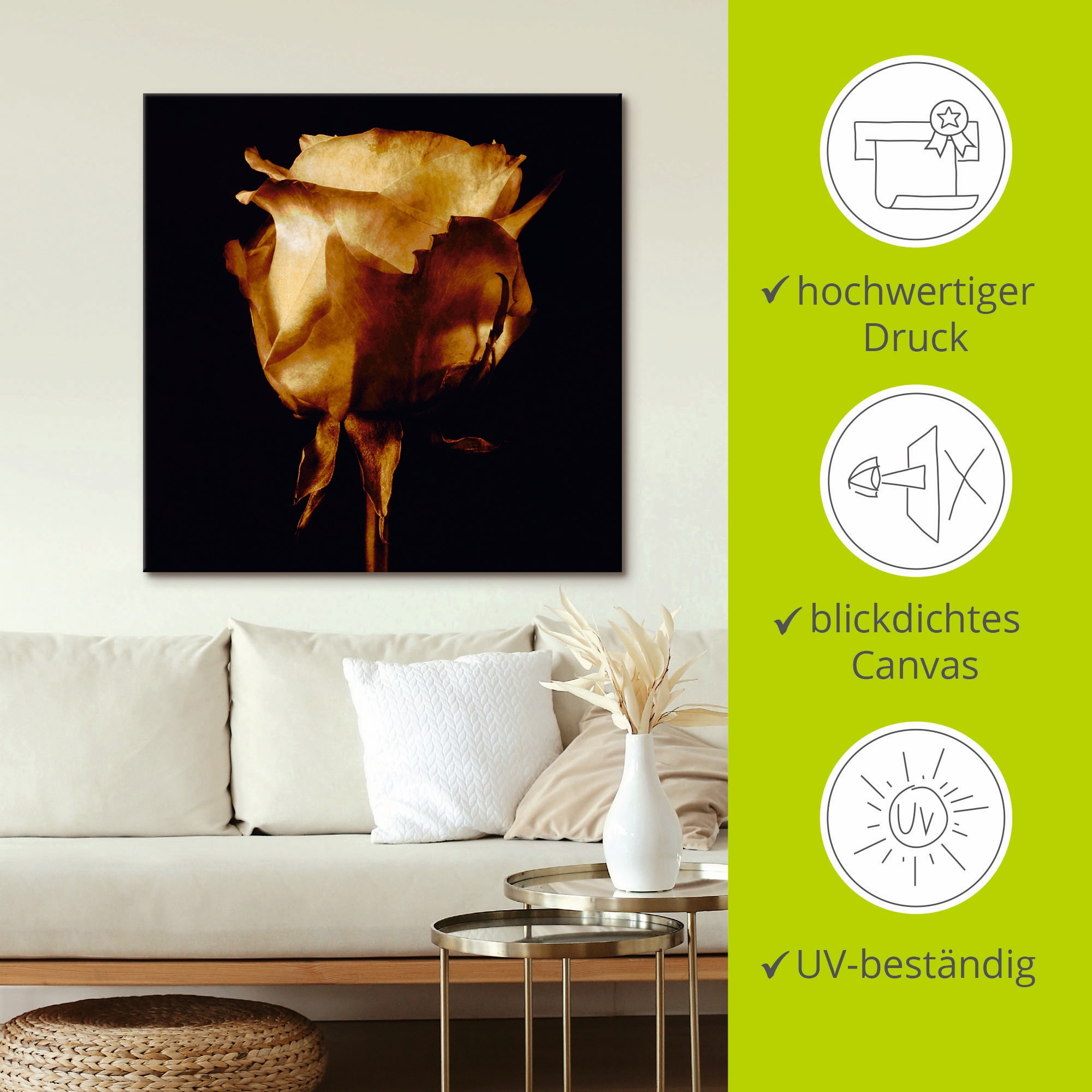 Artland »Vergoldete Rose« Blumen 1 Stk. tlg. auf Holzrahmen gespannt