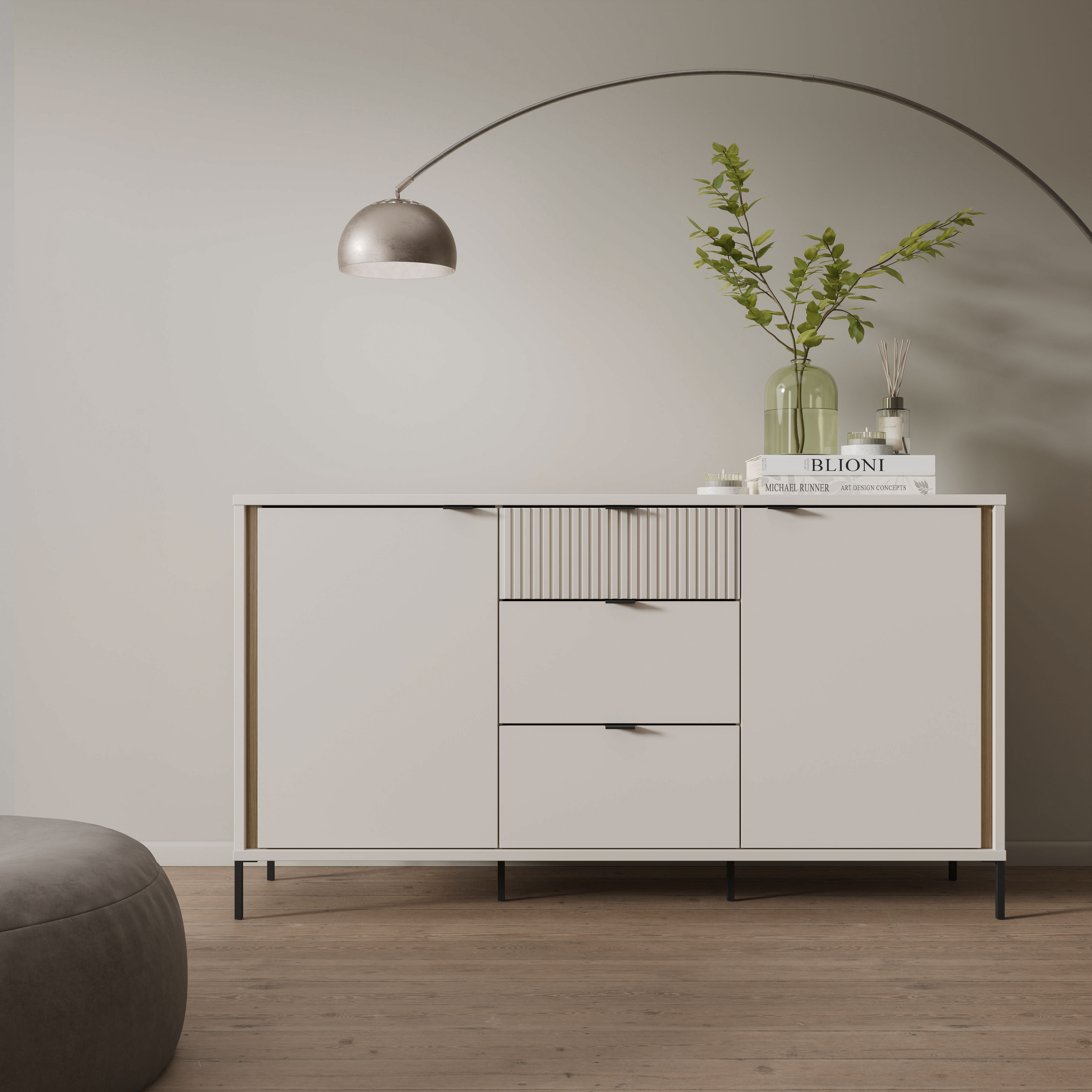 FORTE Sideboard "Forte Seravel Sideboard 160 cm, Kashmir Beige/Mauvella Eiche" B/H/T 158,8/87,2/41,5 viel Stauraum, Lamellenoptik