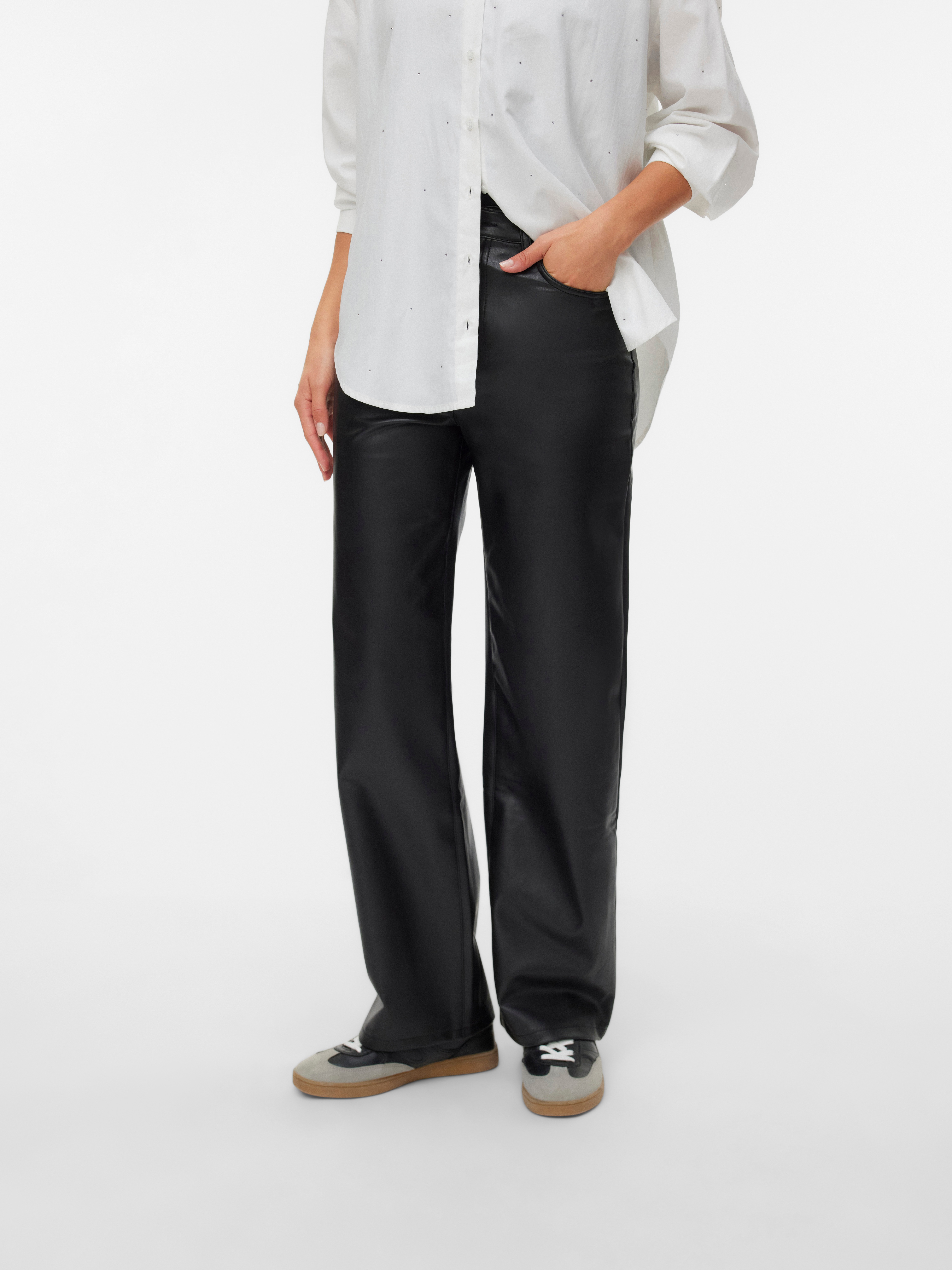 Thumbnail - Vero Moda Lederimitathose "VMTESSA HR WIDE PL PANTS NOOS"