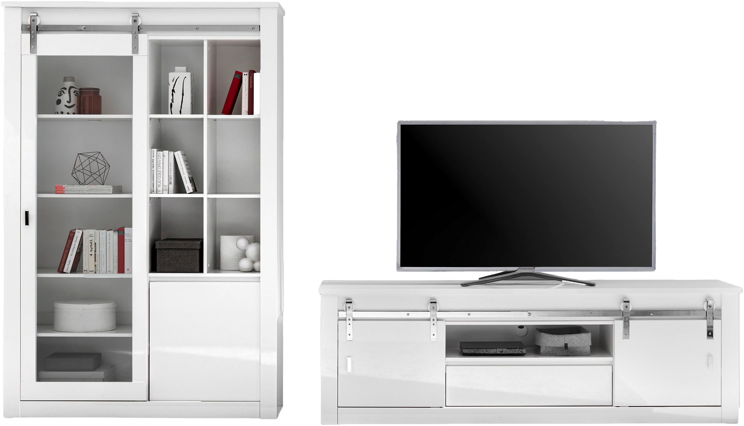 Home affaire Wohnwand »Daytona, moderne Anbauwand, Wohnzimmer-Set in Weiß Hochglanz« Set, 2 Stk. tlg.