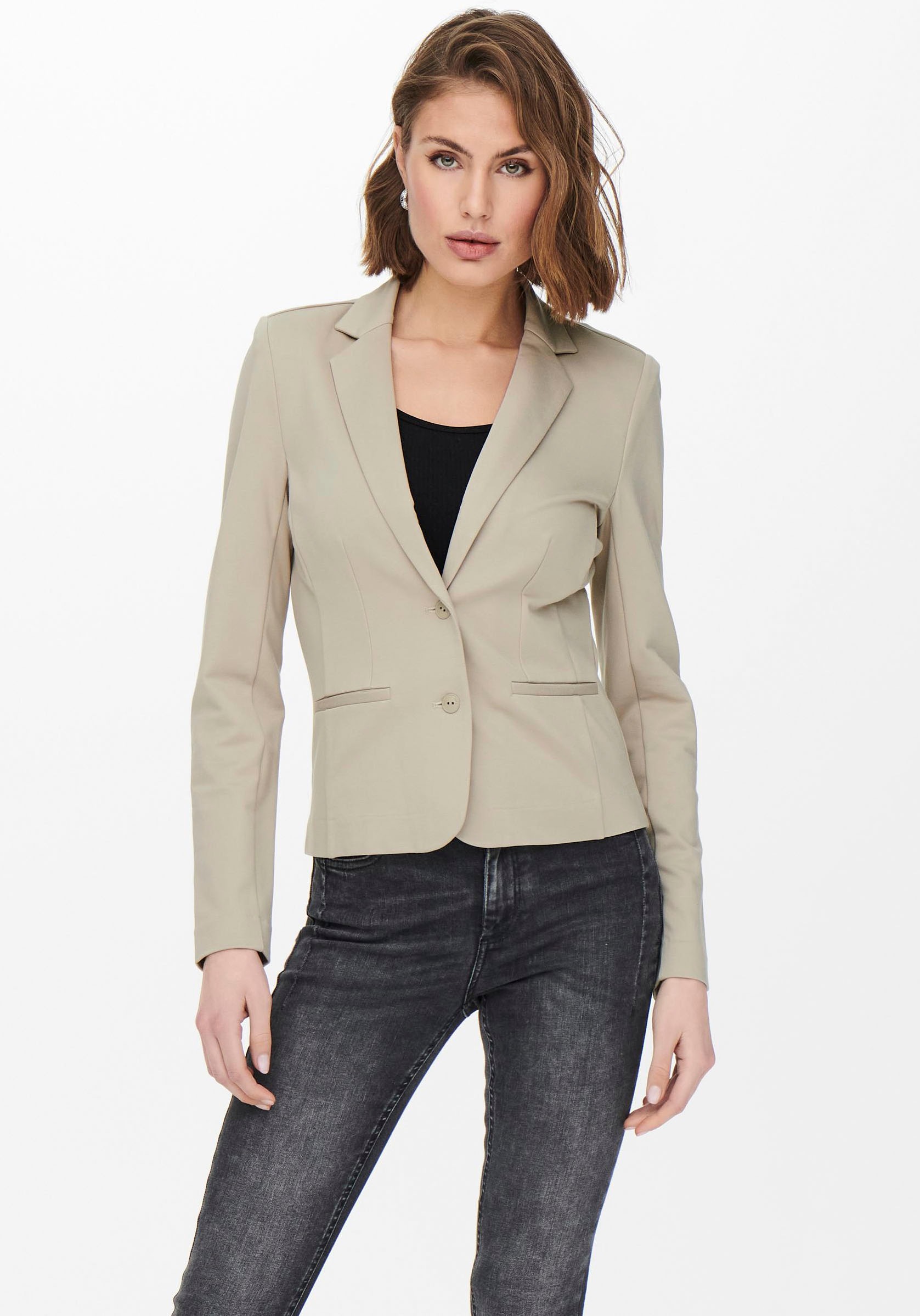Thumbnail - ONLY Jerseyblazer "ONLPOPTRASH – 2-Knopf Blazer mit taillierter Silhouette" regular fit, Milano Rib, Materialmix, Revers...