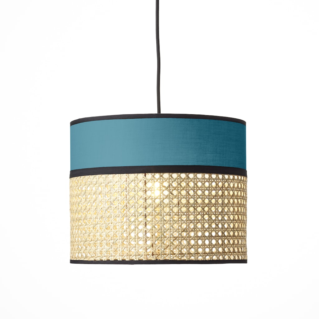 Brilliant Pendelleuchte »DAYANARA«, 1 flammig-flammig, 174 cm Höhe, Ø 30 cm, E27, kürzbar, Rattan/Metall, blau/rattan