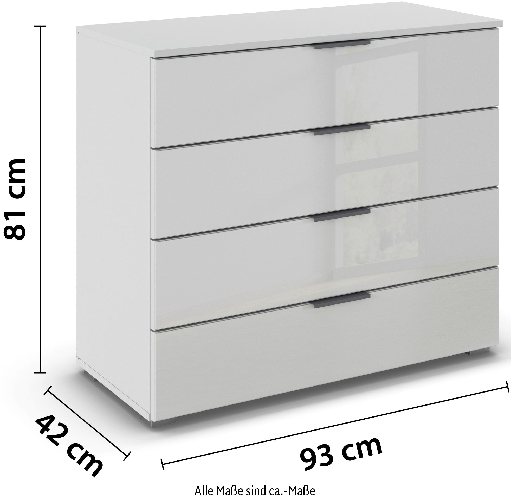 rauch Schubkastenkommode »Sideboard Schubladenkommode Schubladenkommode AGORDO mit Glasfront«, (in zwei Griff-Farben), Breite 93 cm mit 4 großen Schubladen für viel Stauraum MADE IN GERMANY