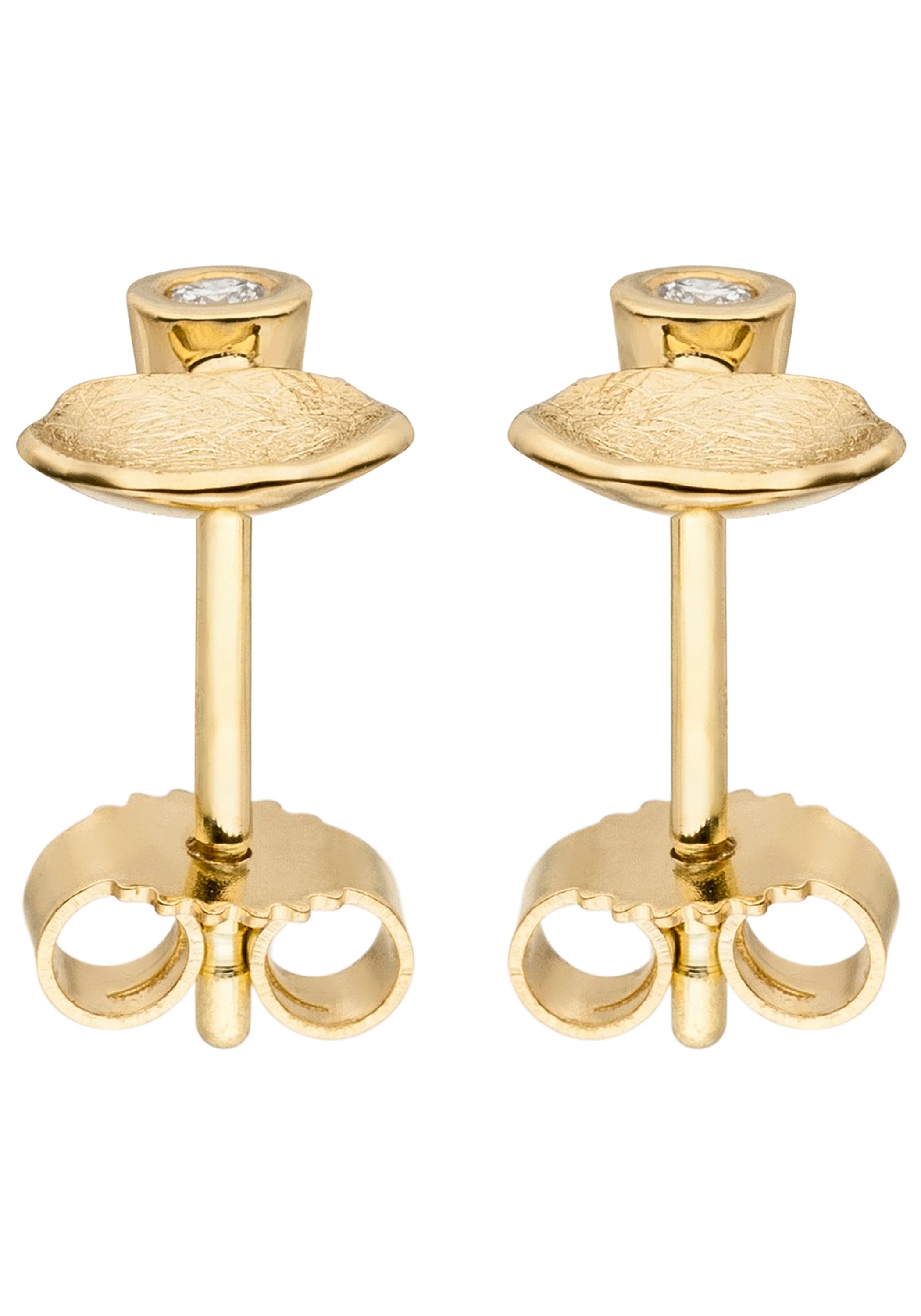JOBO Paar Ohrstecker »Ohrringe Goldohrringe eismatt 10 mm« 585 Gold mit 2 Diamanten