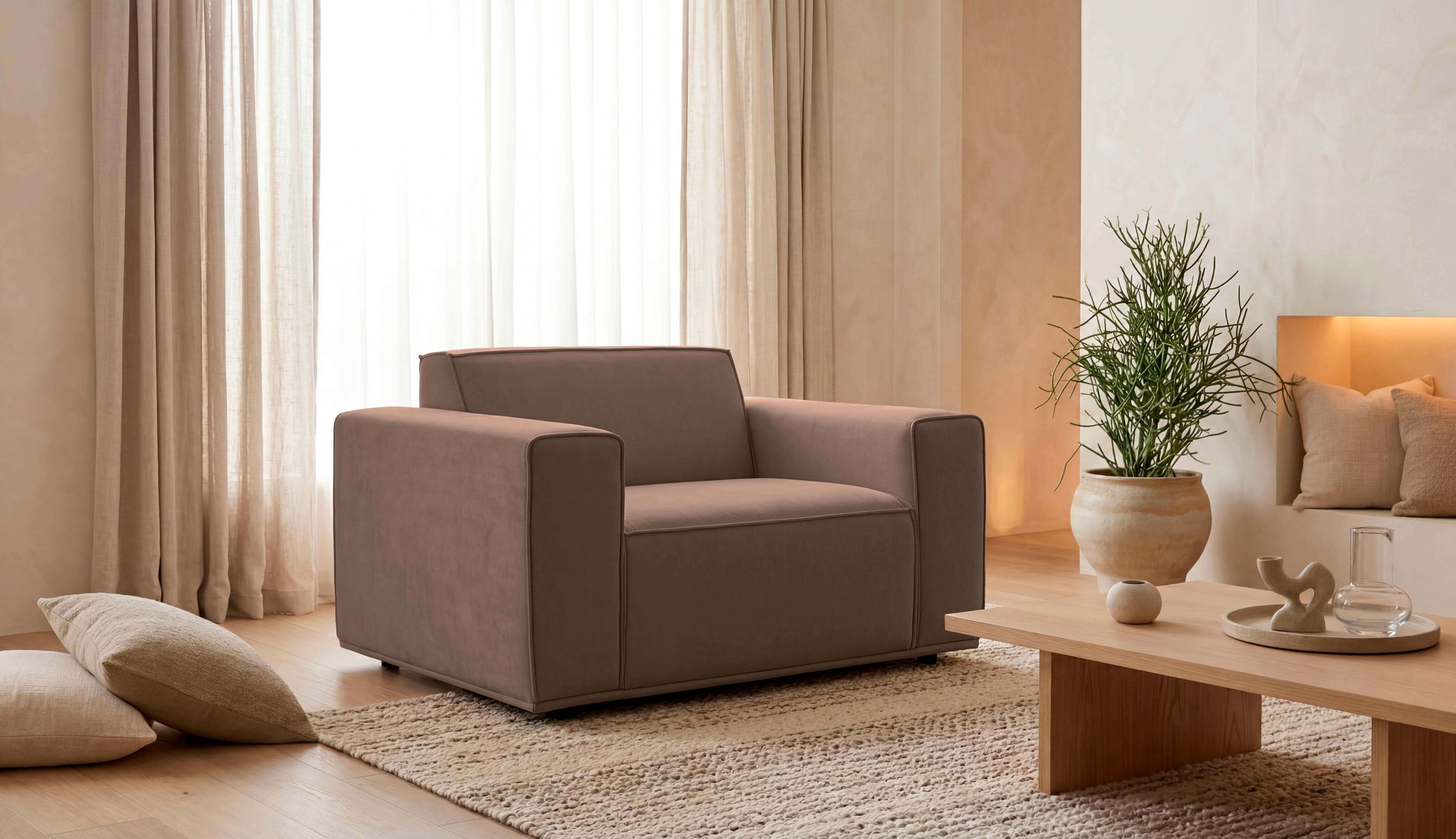 OTTO home Loveseat "Avelin, 1.5 Sitzer, 140 cm, Chenille, Struktur-Boucle" mit Wellenunterfederung, Kedernaht, bodentief, Skandi-Design