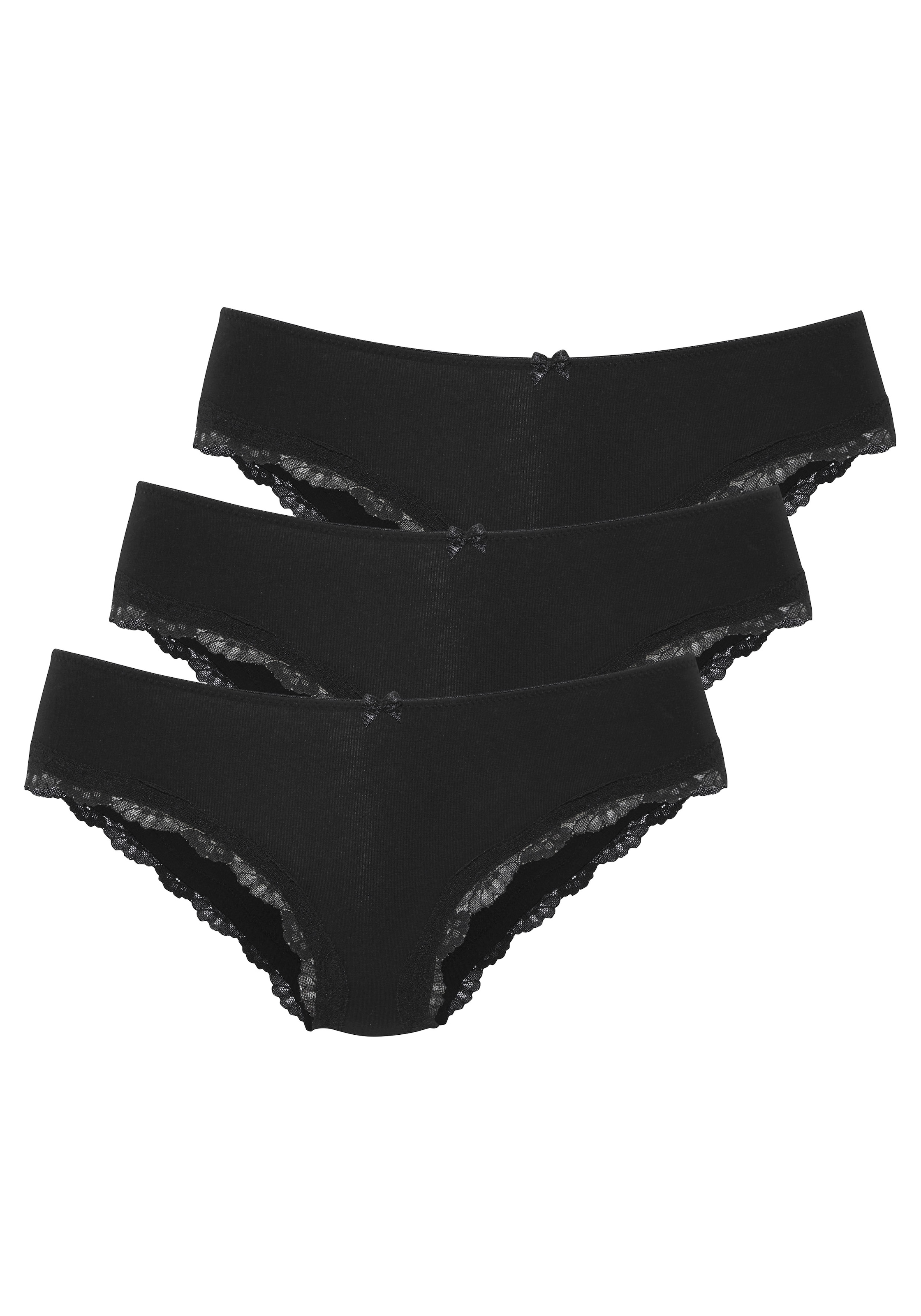 LASCANA Slip 3er-Pack, aus elastischer Baumwolle mit zarter Spitze