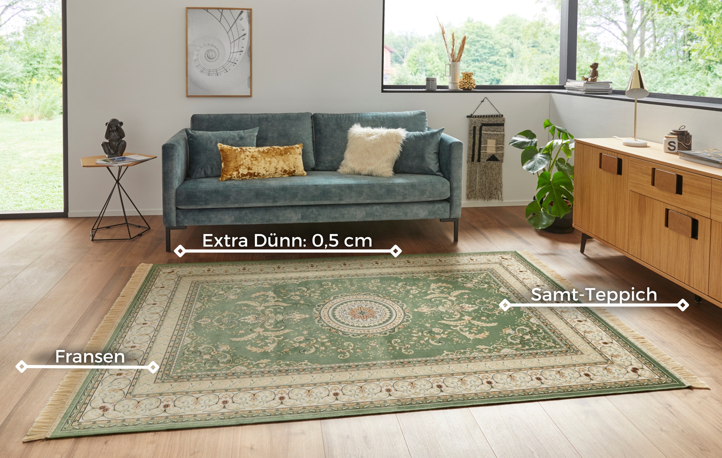 Teppich HANSE HOME "Antik Negar" Gr. 2, grün, B:95cm H:5mm L:140cm, Viskose, Teppiche, Teppich, Orientalisch mit Fransen, Orient, Wohnzimmer, Schlafzimmer, Esszimmer 2
