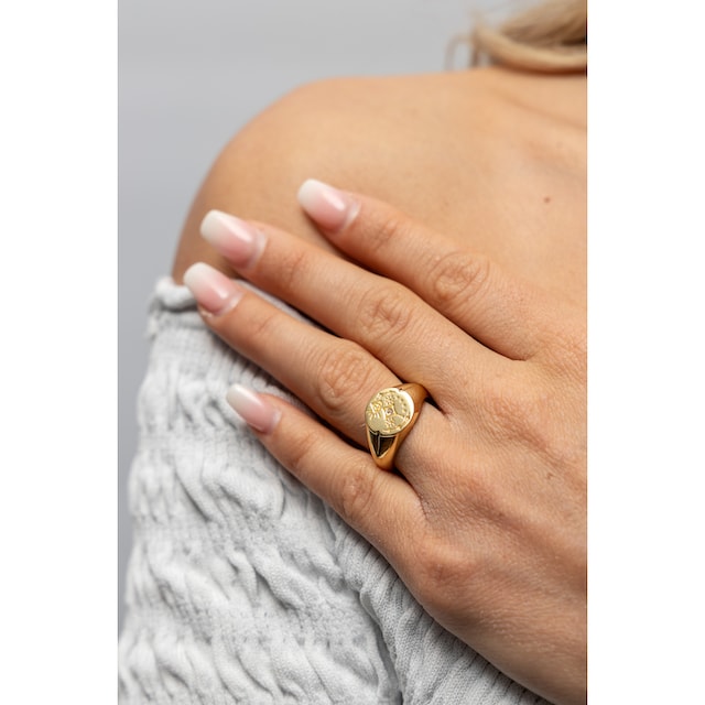 CAÏ Fingerring »925 Silber vergoldet Siegelring rund Tattoo« online  bestellen | BAUR