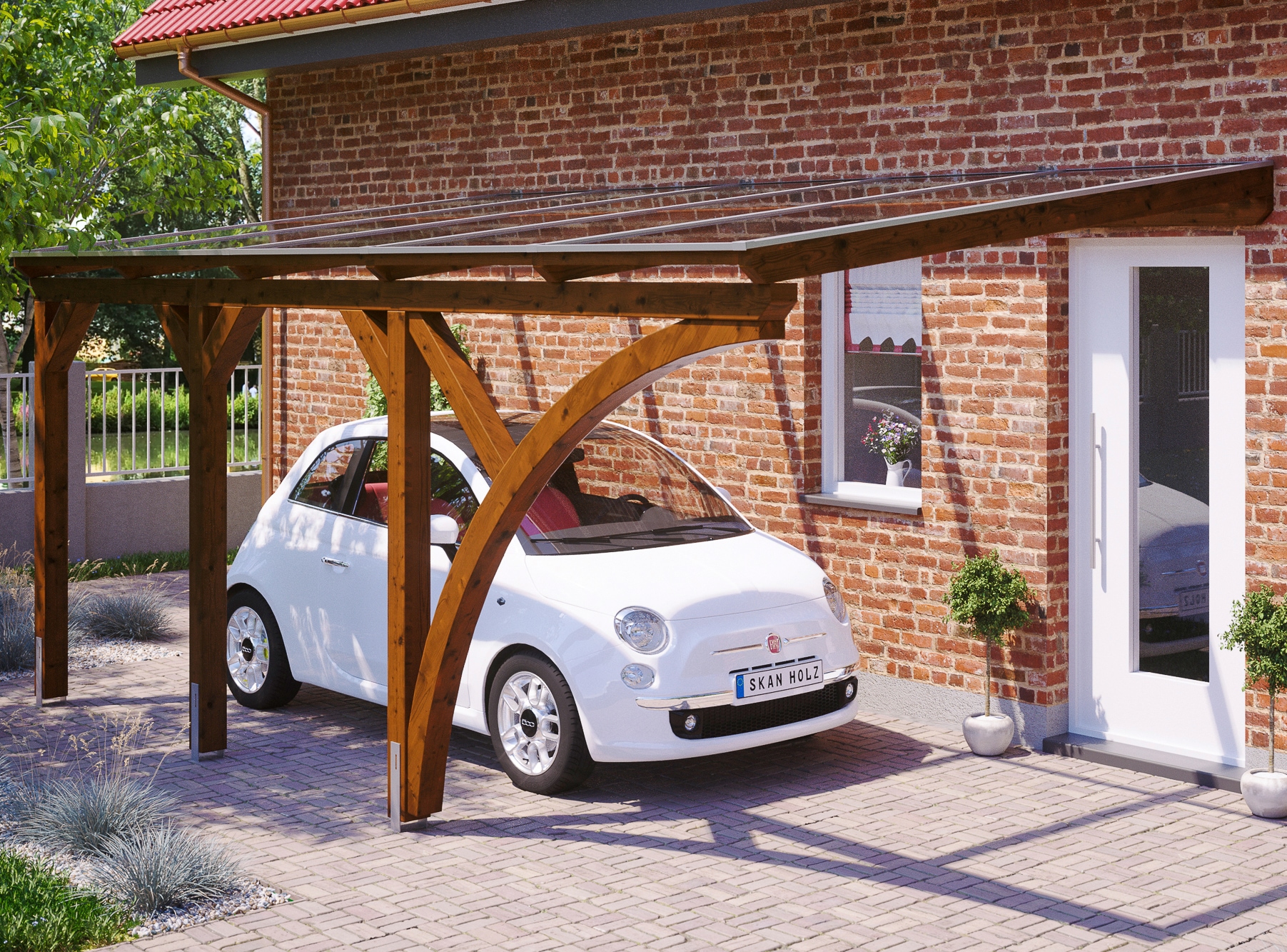 Skanholz Anlehncarport "Eifel", Leimholz-Nordisches Fichtenholz, 276 cm, braun