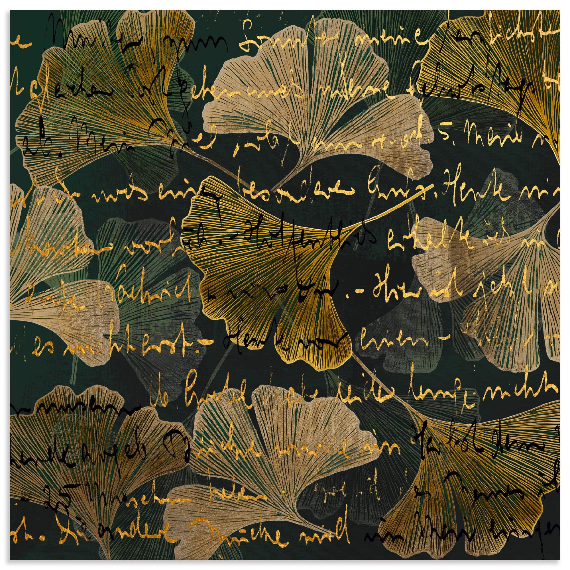 ARTLAND Ginko Wall Art Gold 100x100cm
