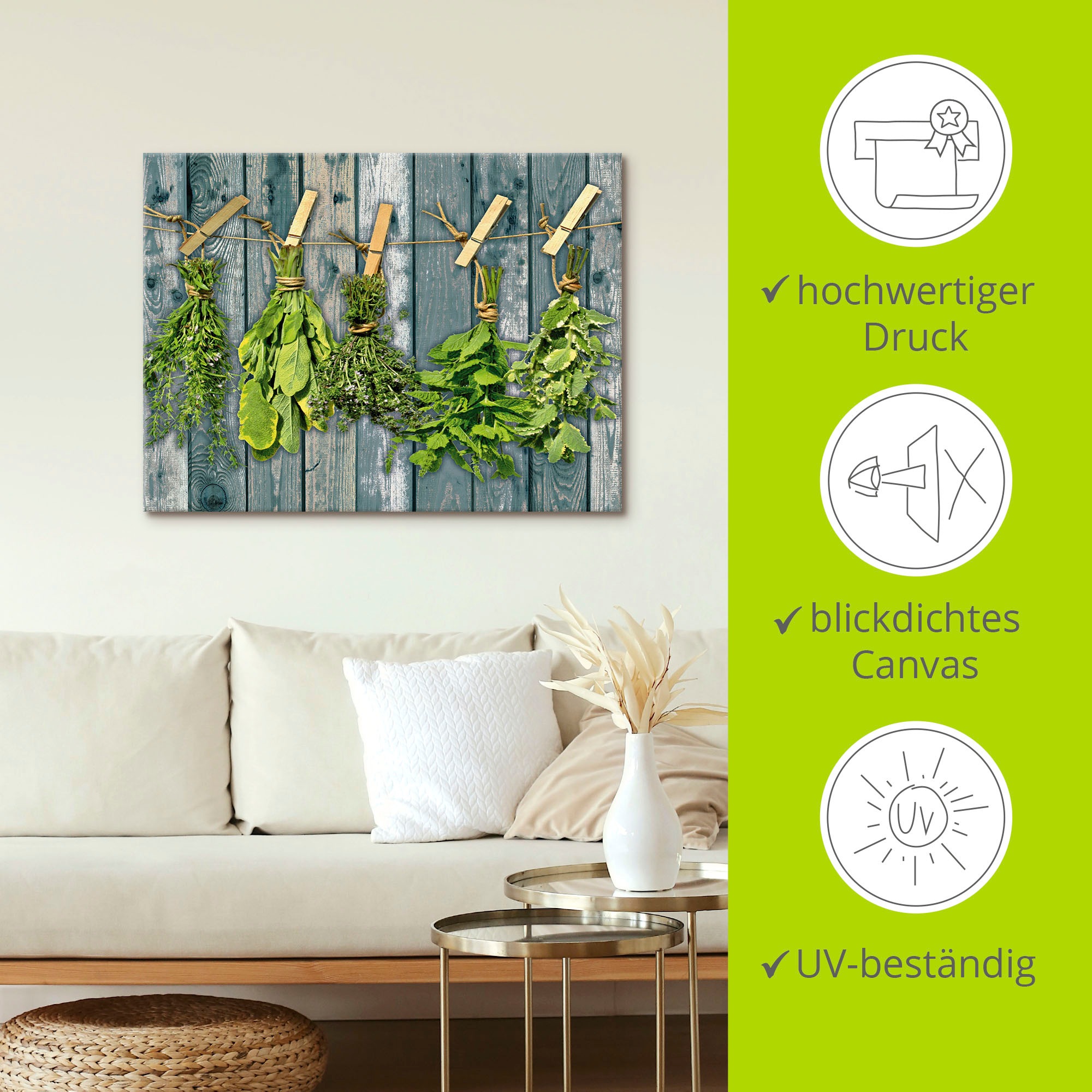 Artland Wandbild »Kräuter mit Holzoptik«, Pflanzen, (1 St.), als Alubild, Outdoorbild, Leinwandbild, Wandaufkleber, versch. Größen